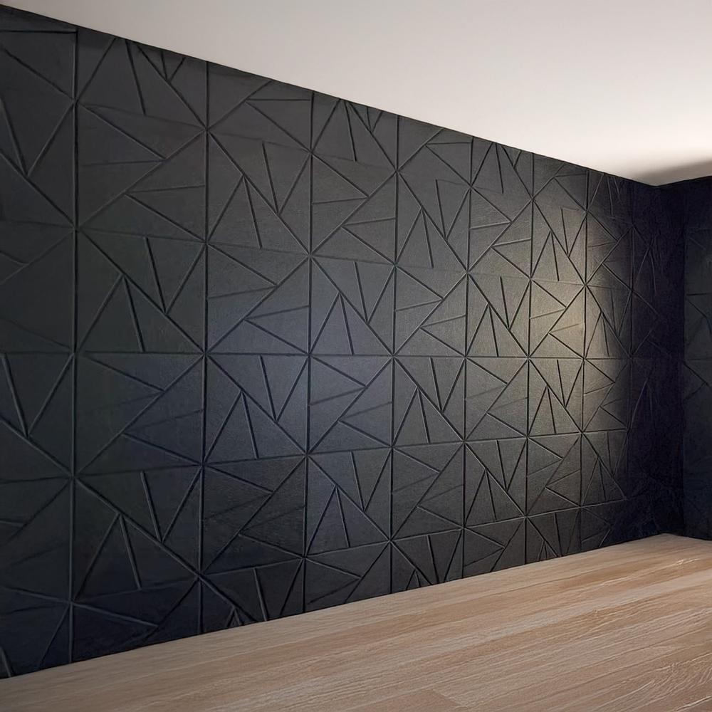 Pack 12 Paneles Acústicos Rectangulares Con Diseño Geométrico 30x30x1cm Negros