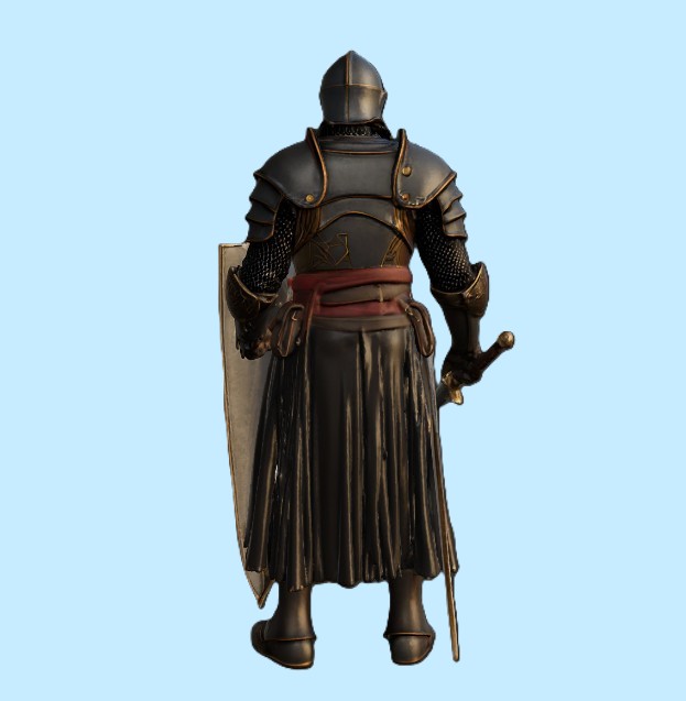 Medieval Black Knight with Ornate Shield and Sword