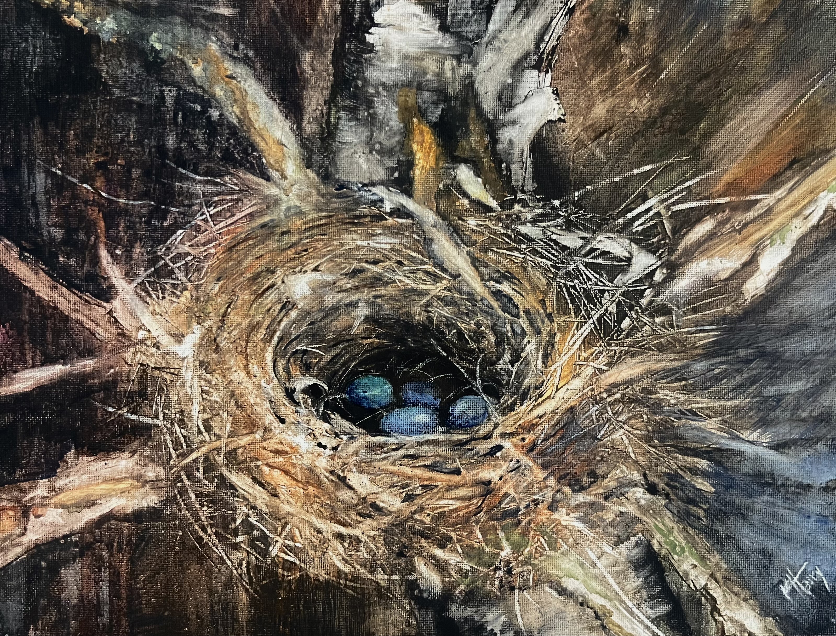 blue eggs and birch trees