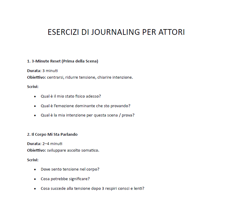 Esercizi di Journaling per Attori