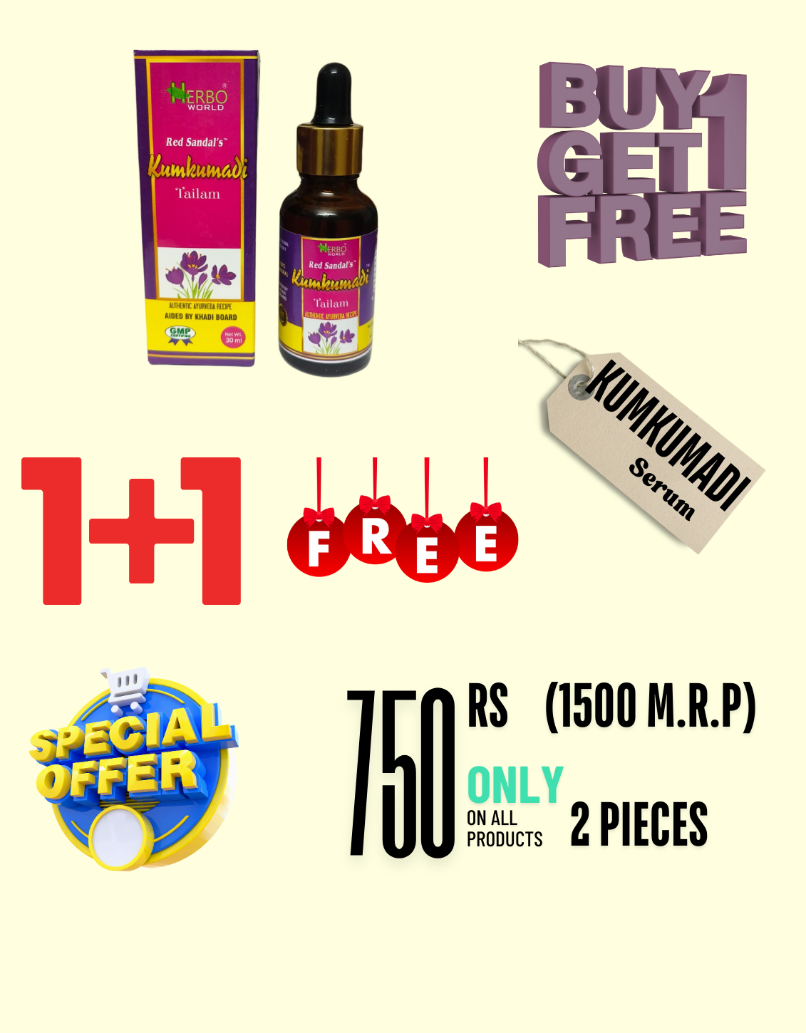 Kumkumadi Tailam Face Serum - Pack Of 2  (Buy1+Get1- Free)