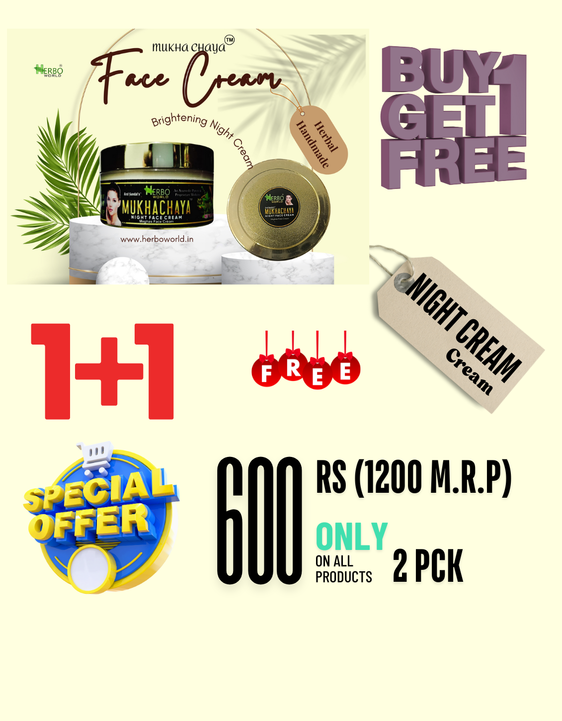 Mukha Chaya Night Face Cream Pack Of 2  (Buy1+Get1- Free)