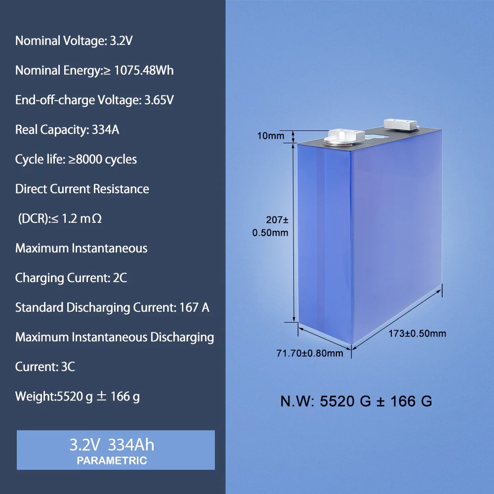 EVE LF334 334Ah LiFePO4 Battery Cell with M6 Studs