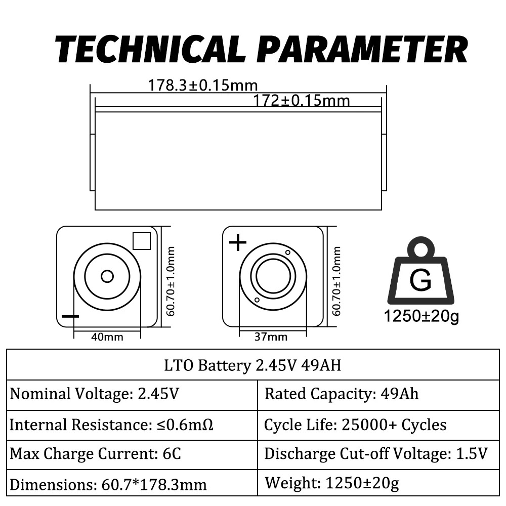 Cellule de batterie Hakadi 2,3 V 49 Ah LTO