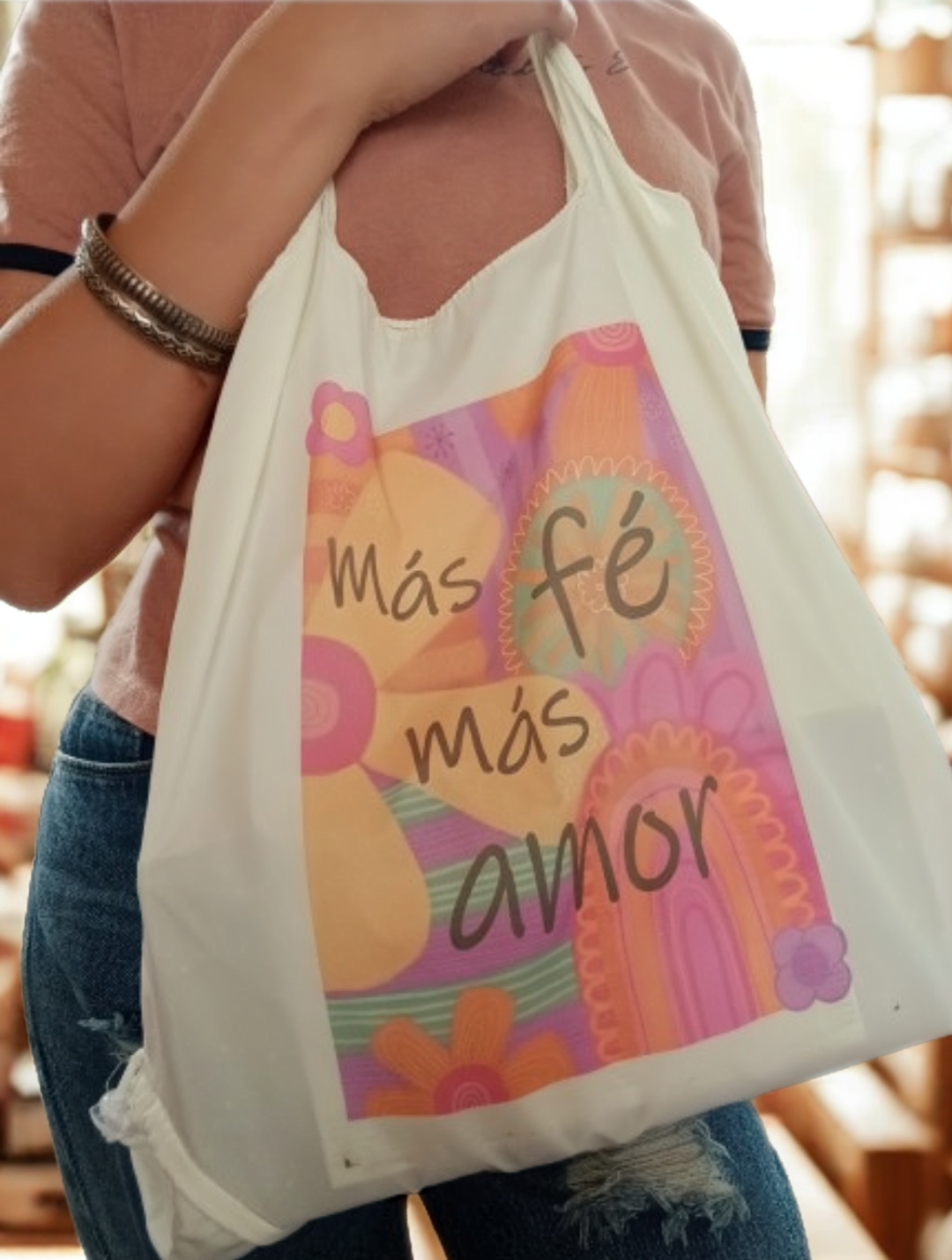 Tote bag plegable 'Más fe, más amor