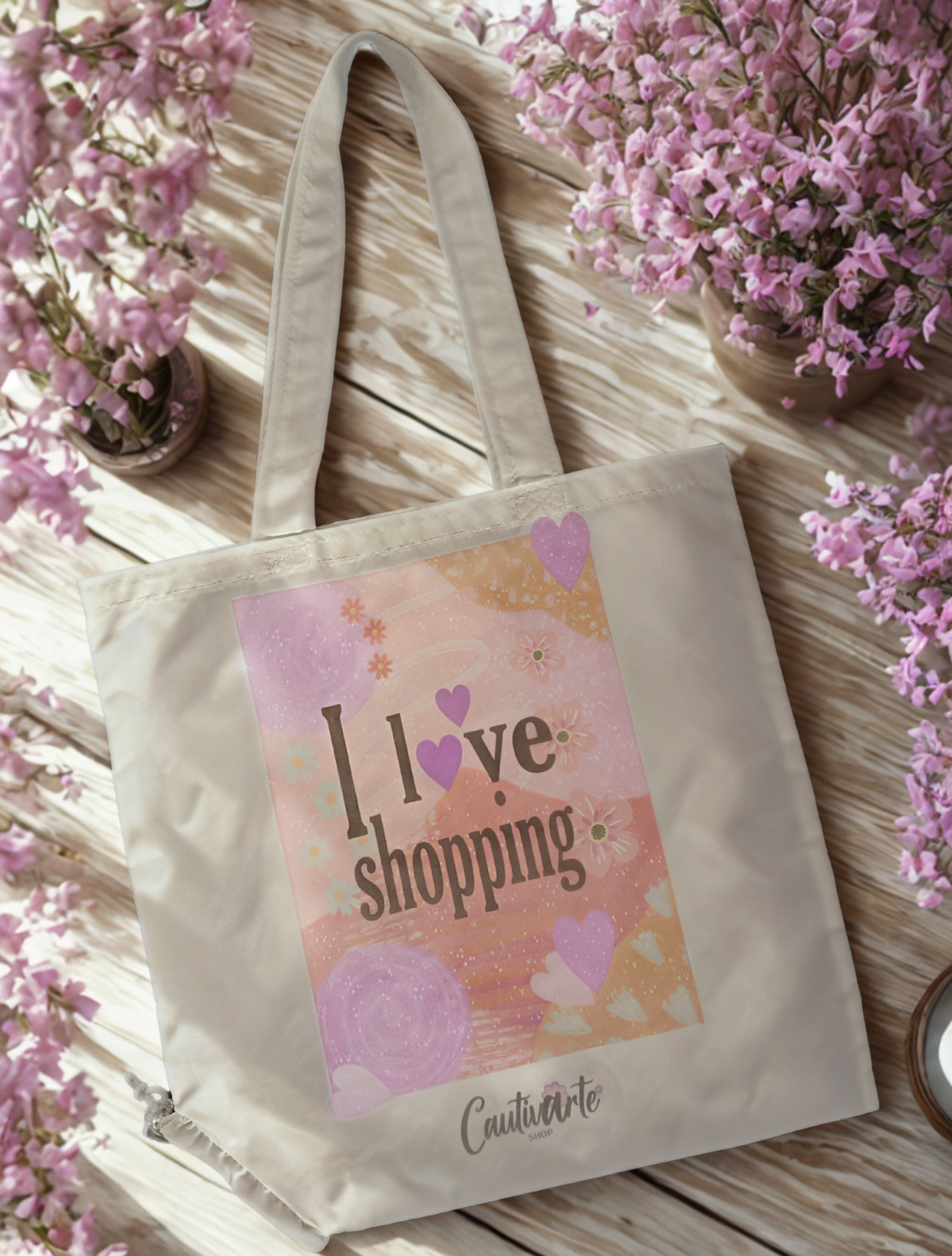 Tote bag plegable 'Amo las compras'