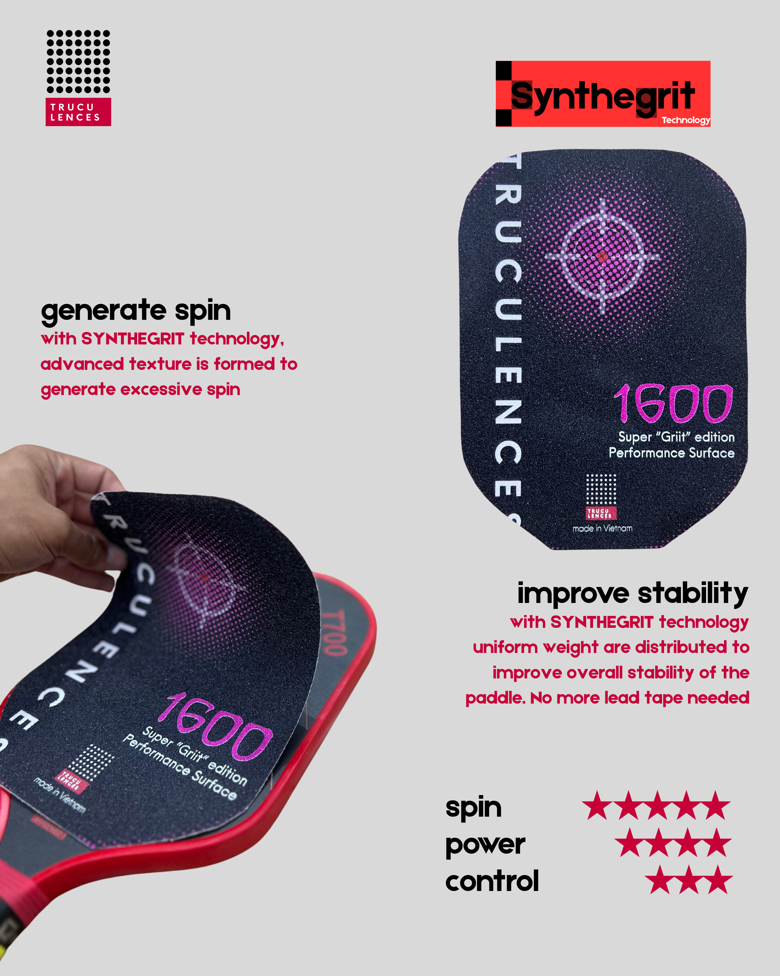 Truculences 1600 Super "Griit" Edition - Pickleball Paddle Performance Kit