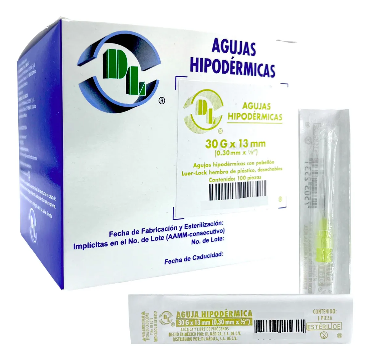 Caja DL 100 Agujas Hipodérmica Calibre 30G x13mm