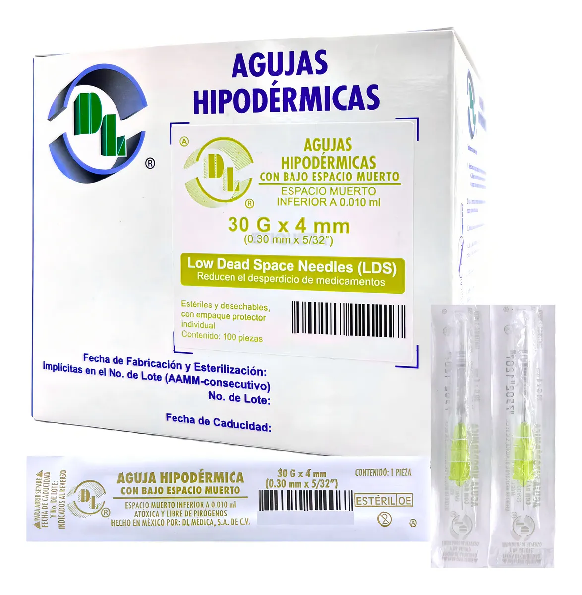 Caja DL 100 Agujas Hipodérmica Calibre 30G x 4mm