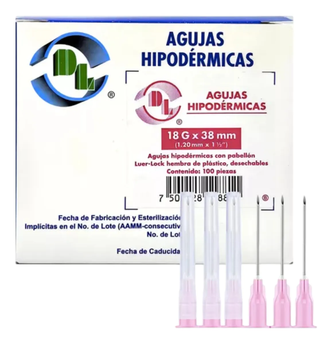 Caja DL 100 Agujas Hipodérmica Desechable Calibre 18G x 38 mm