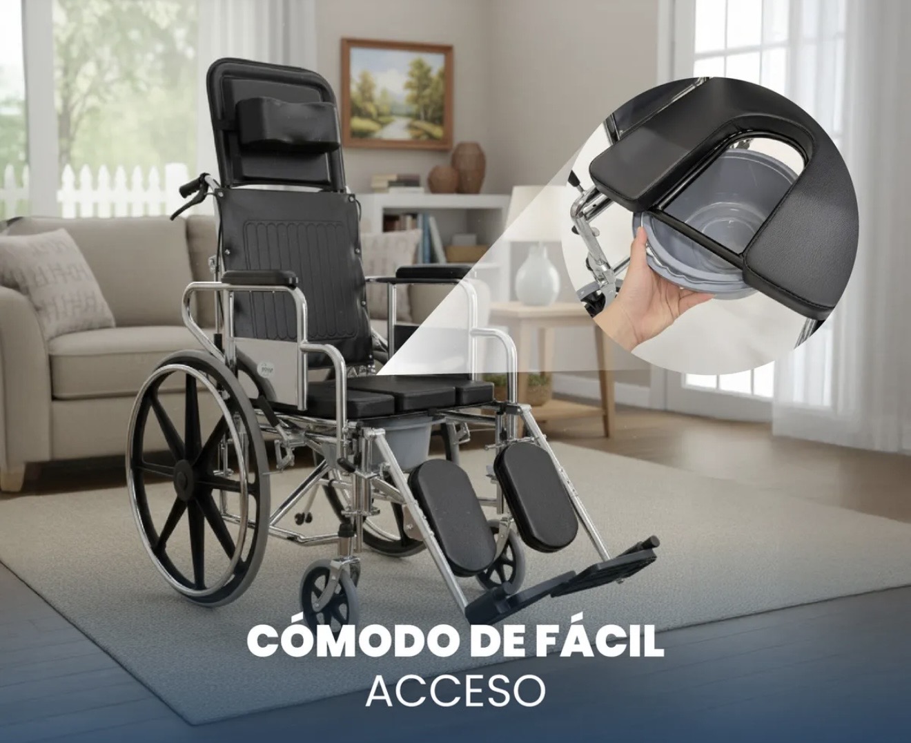 Silla De Ruedas Tipo Reposet Con Elevapiernas De Lujo Color Negro