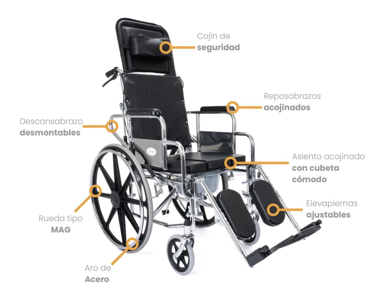 Silla De Ruedas Tipo Reposet Con Elevapiernas De Lujo Color Negro