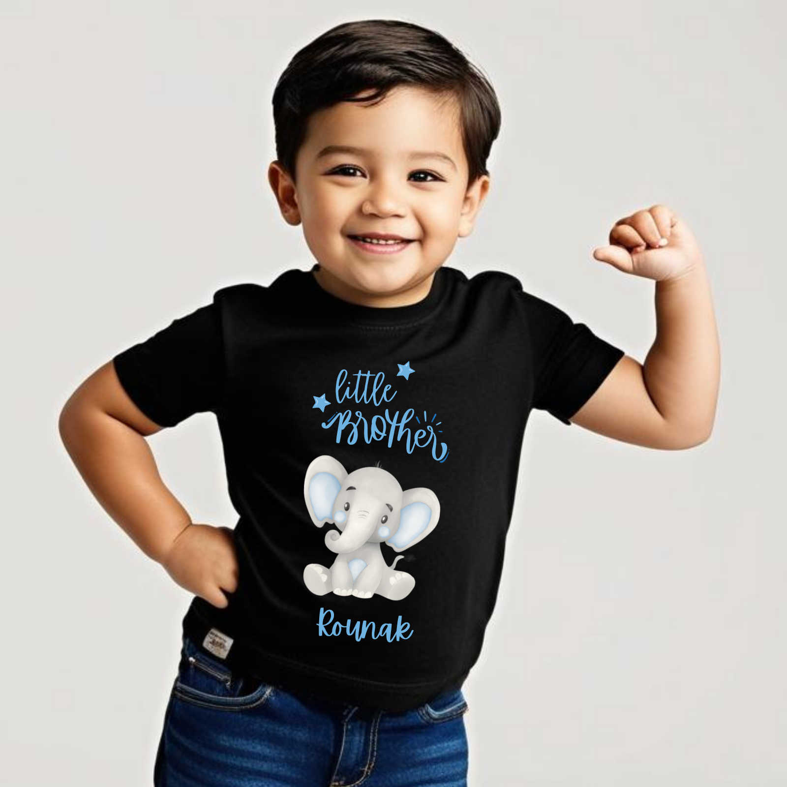 Little Brother Personalized T-Shirt – Cute Baby Elephant Design – Custom Name Cotton Tee for Raksha Bandhan – Baby & Toddler Boy