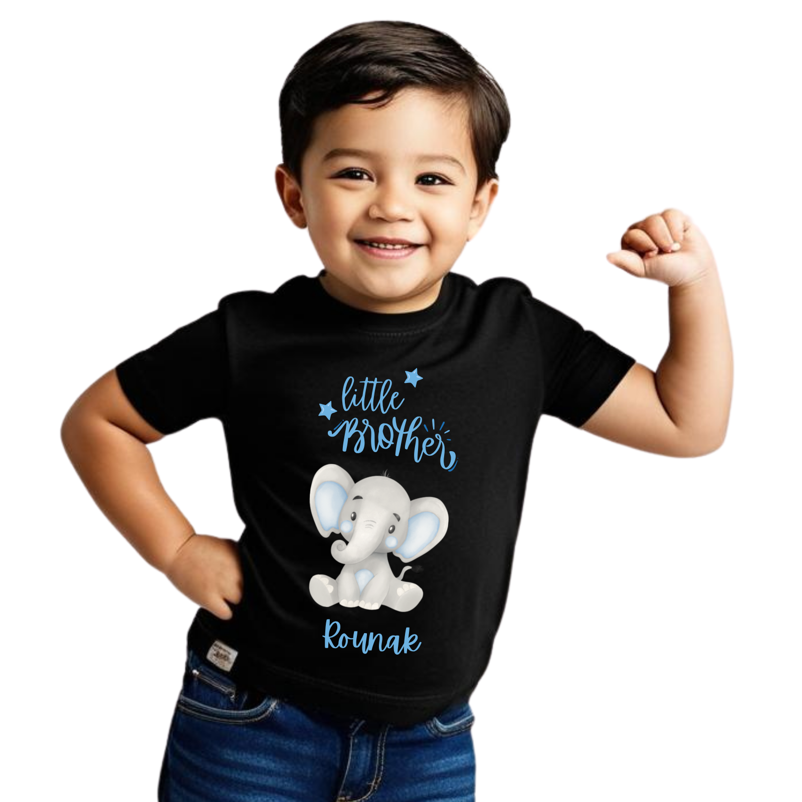 Little Brother Personalized T-Shirt – Cute Baby Elephant Design – Custom Name Cotton Tee for Raksha Bandhan – Baby & Toddler Boy