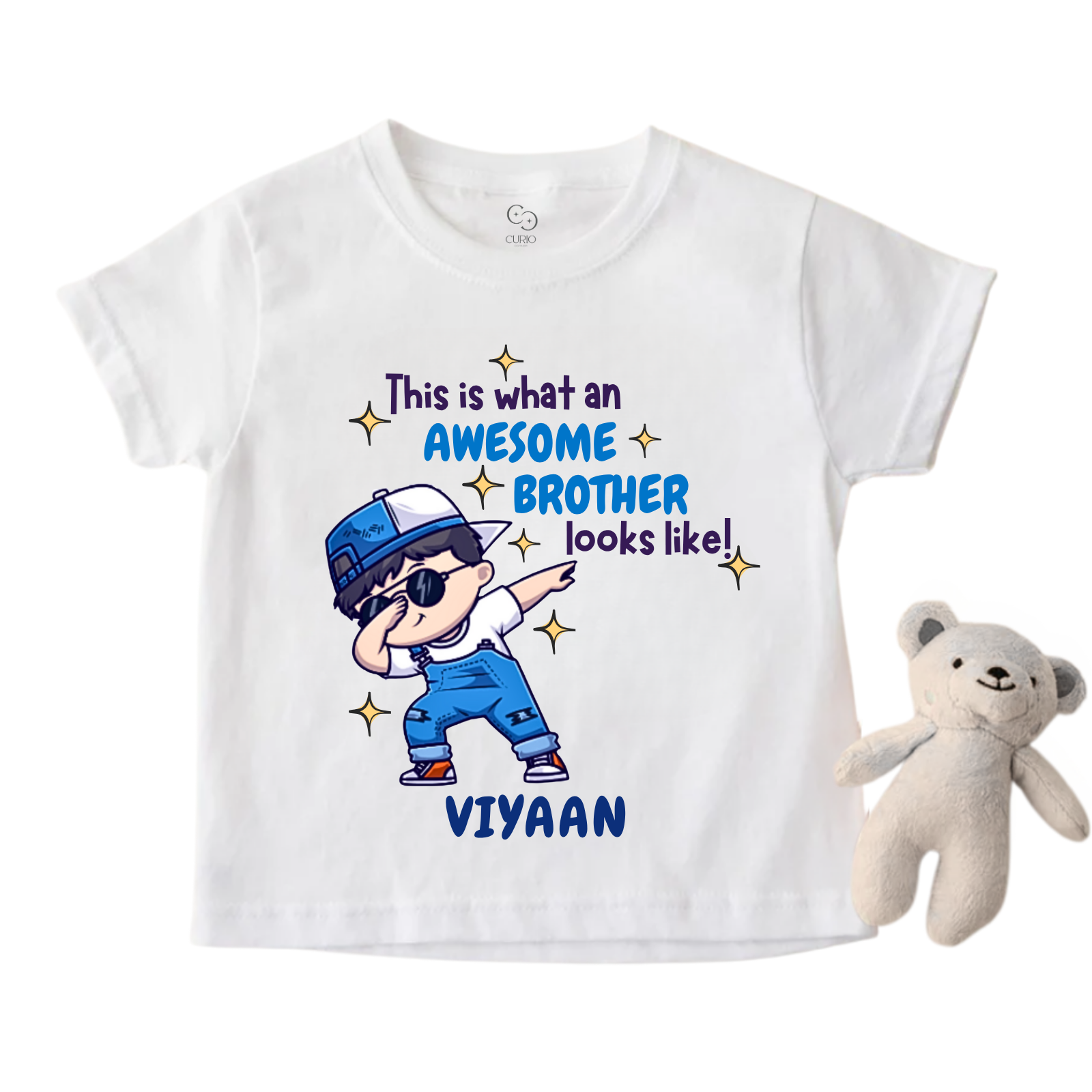 Awesome Brother T-Shirt for Boys – Personalized Name Tee with Dabbing Cartoon – Raksha Bandhan Gift for Baby & Toddler Brothers