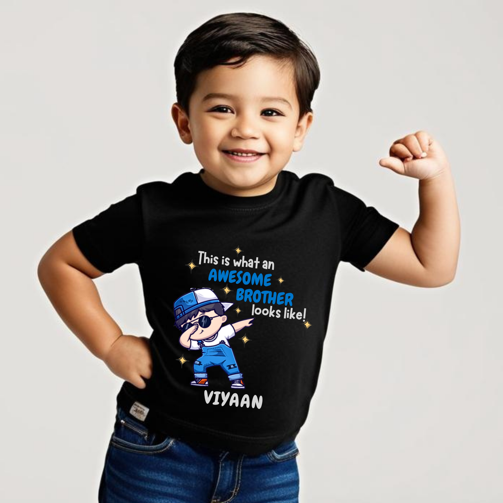 Awesome Brother T-Shirt for Boys – Personalized Name Tee with Dabbing Cartoon – Raksha Bandhan Gift for Baby & Toddler Brothers