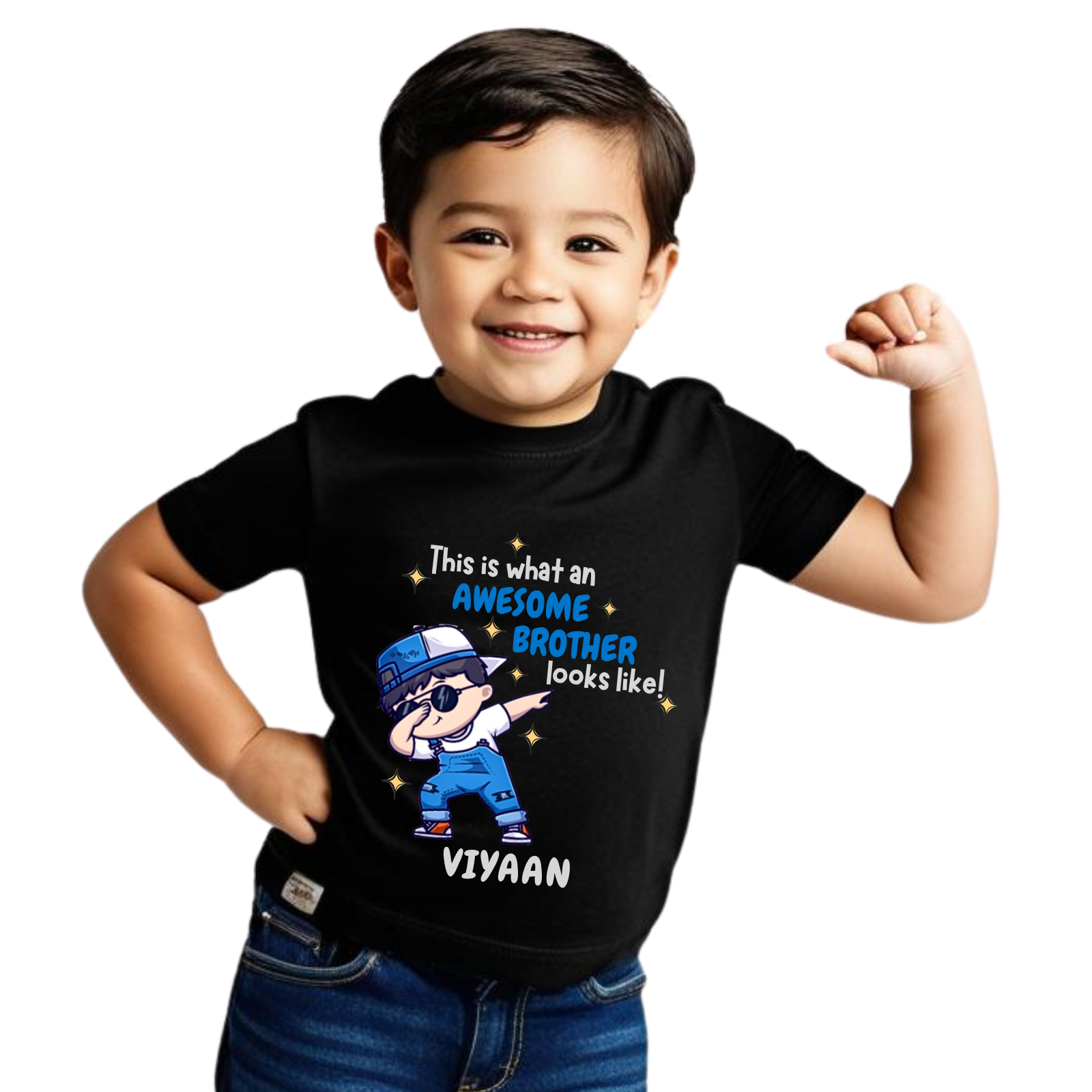 Awesome Brother T-Shirt for Boys – Personalized Name Tee with Dabbing Cartoon – Raksha Bandhan Gift for Baby & Toddler Brothers