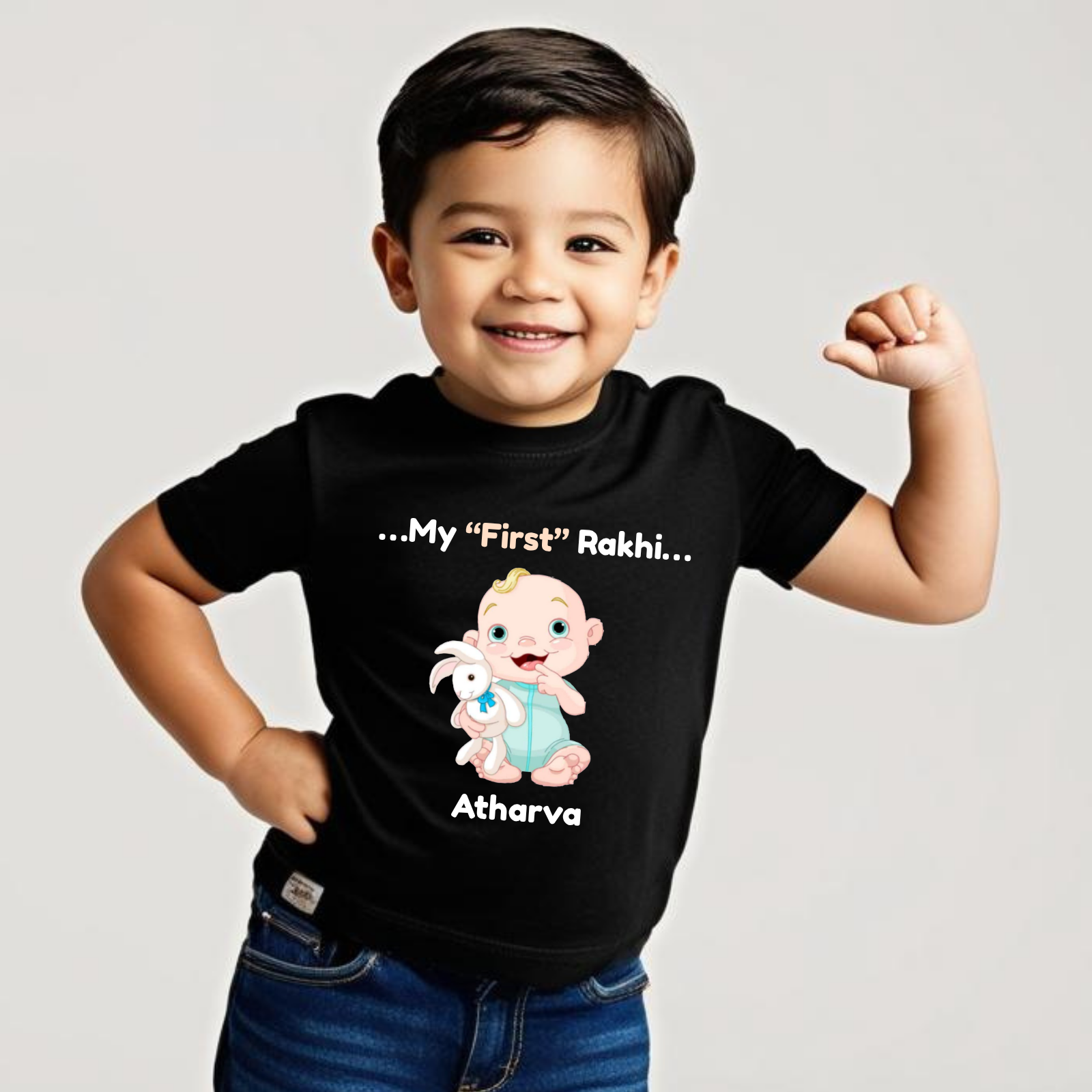My First Rakhi Baby T-Shirt – Personalized Name Tee for Boys – Cute Raksha Bandhan Gift for Infant Brothers