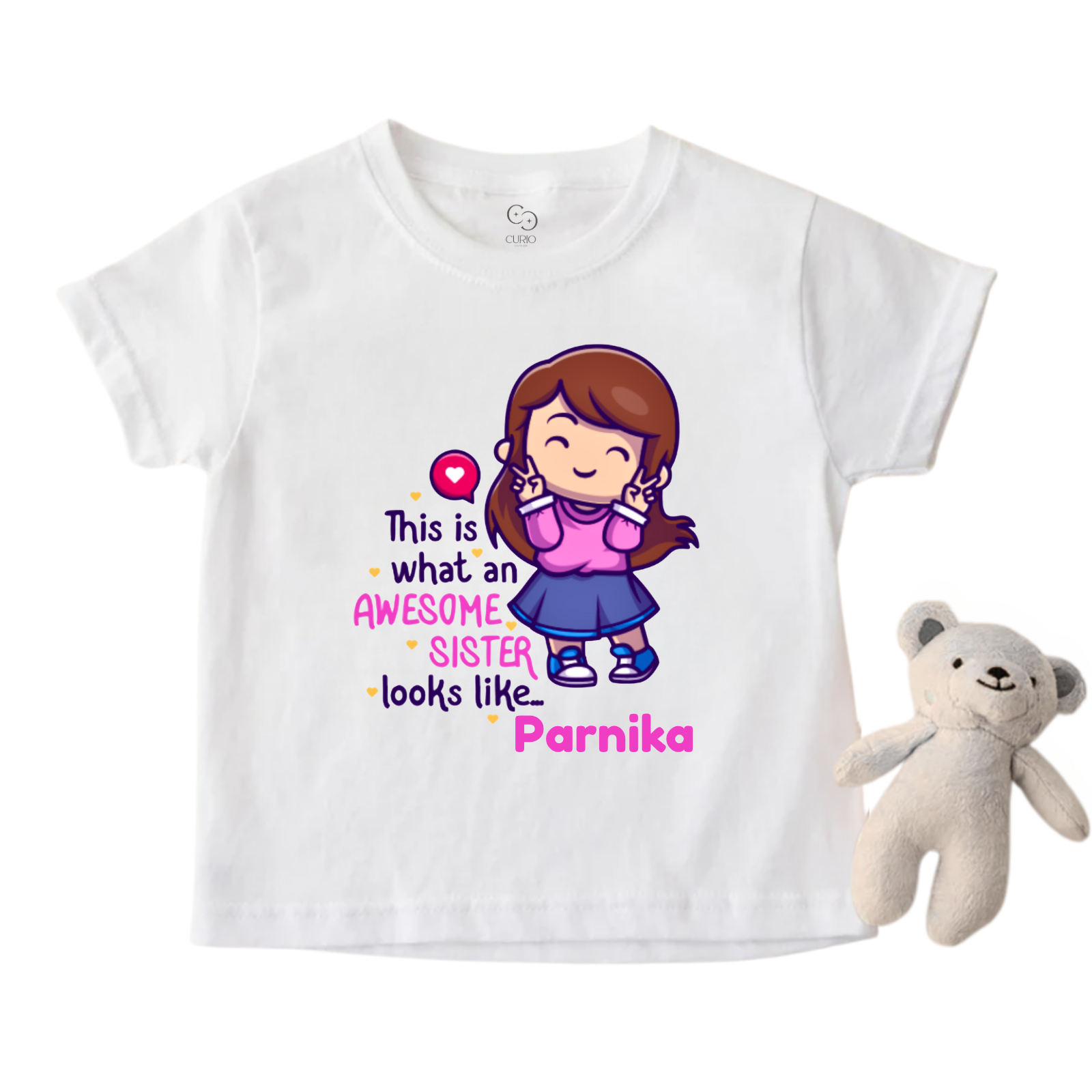 Awesome Sister T-Shirt for Girls – Personalized Name Cotton Tee – Raksha Bandhan Gift for Baby & Toddler Sisters