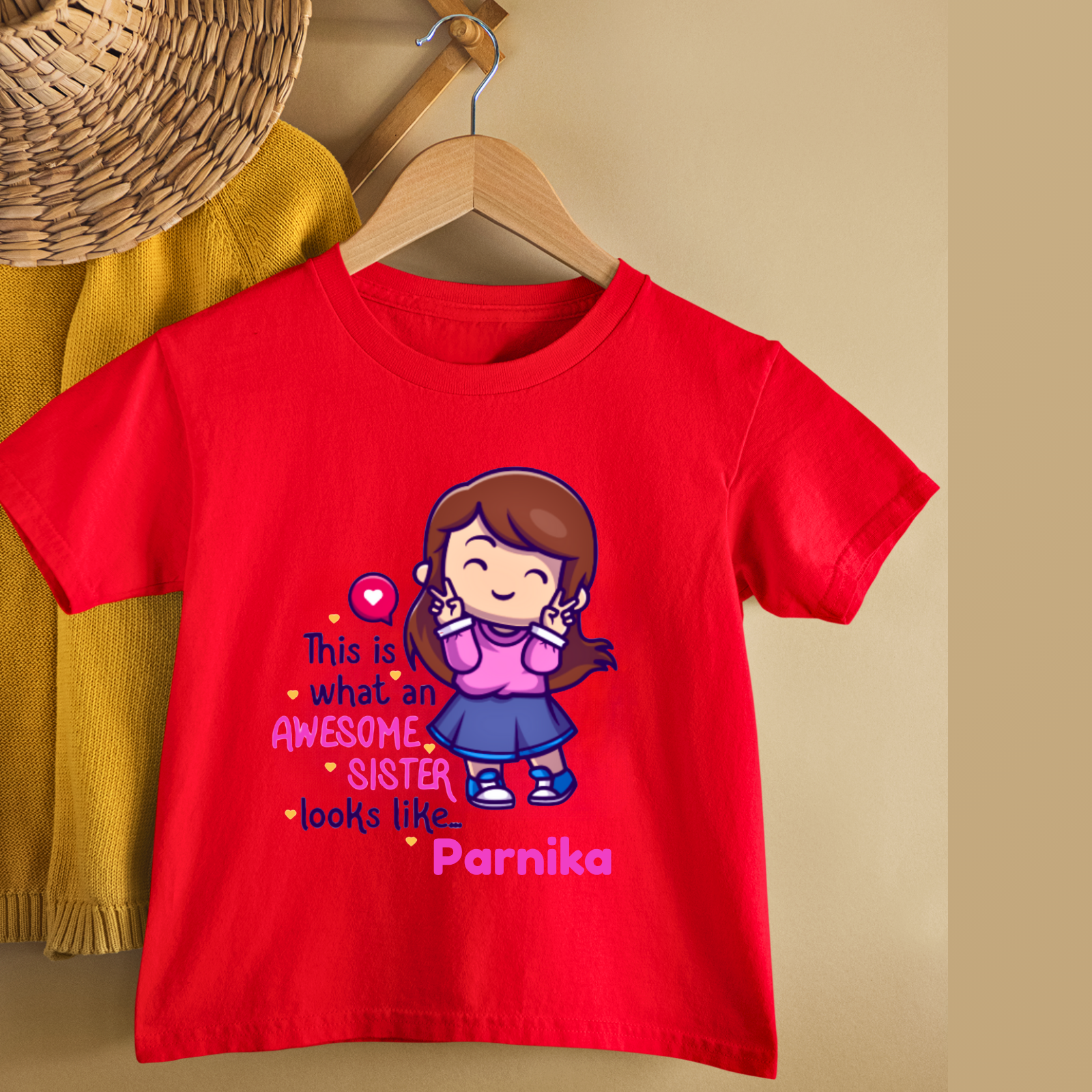Awesome Sister T-Shirt for Girls – Personalized Name Cotton Tee – Raksha Bandhan Gift for Baby & Toddler Sisters