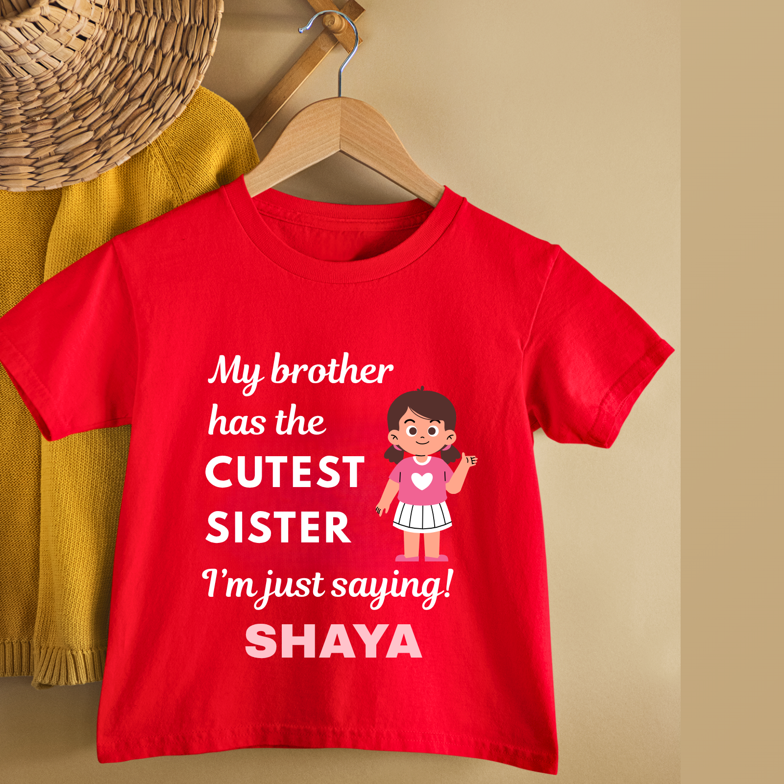 Cutest Sister Rakhi T-Shirt – Personalized Girls’ Raksha Bandhan Outfit – Custom Name Tee – Festival Special