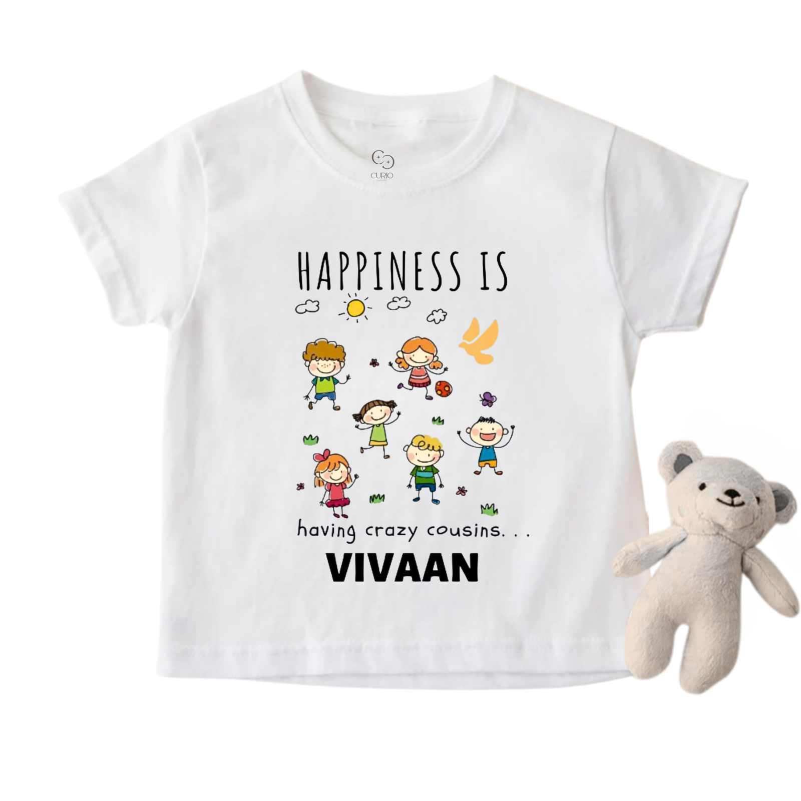Personalized “Happiness is Having Crazy Cousins” T-shirt for Kids – Custom Name – Cousin Squad Tee – Rakhi or Family Reunion Special
