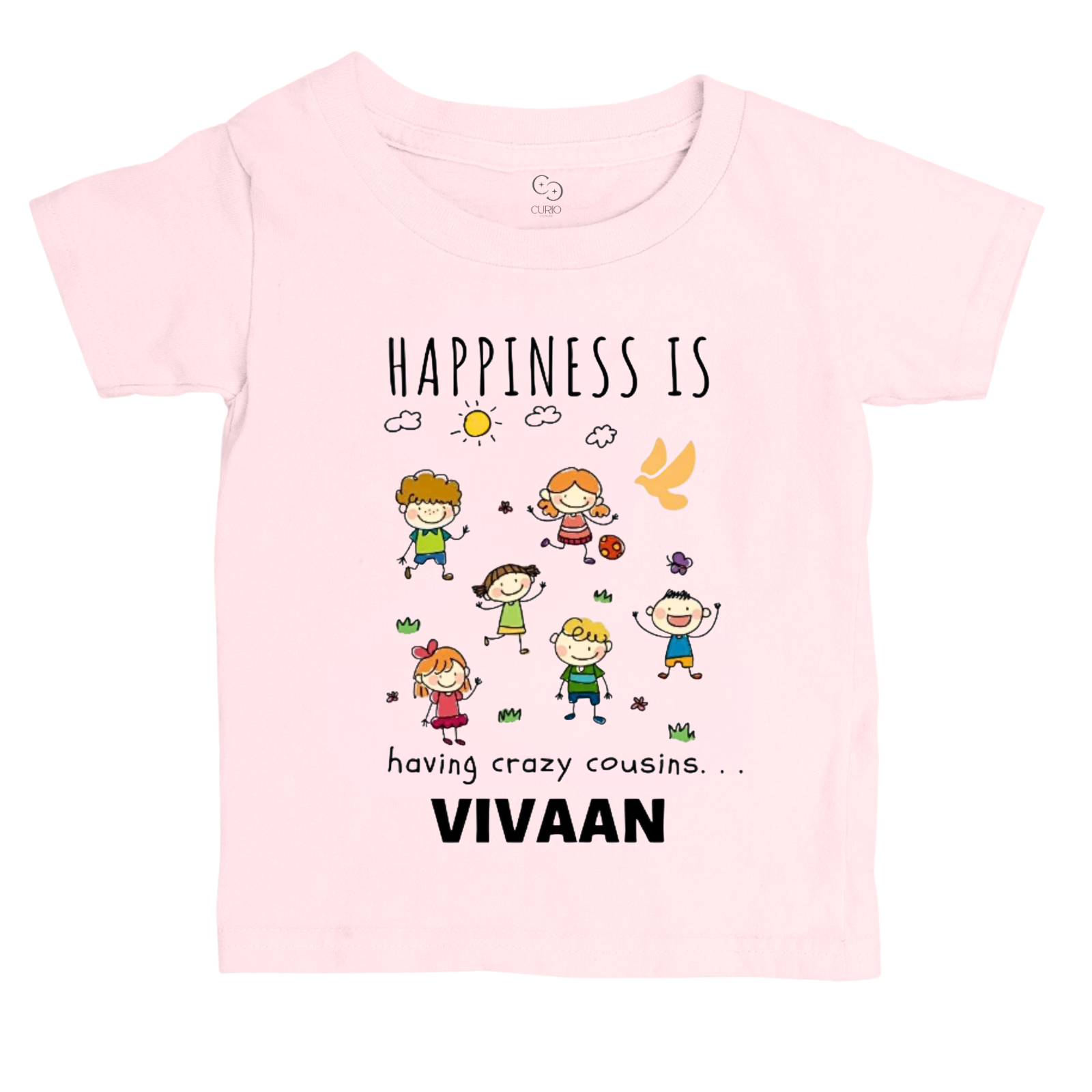 Personalized “Happiness is Having Crazy Cousins” T-shirt for Kids – Custom Name – Cousin Squad Tee – Rakhi or Family Reunion Special