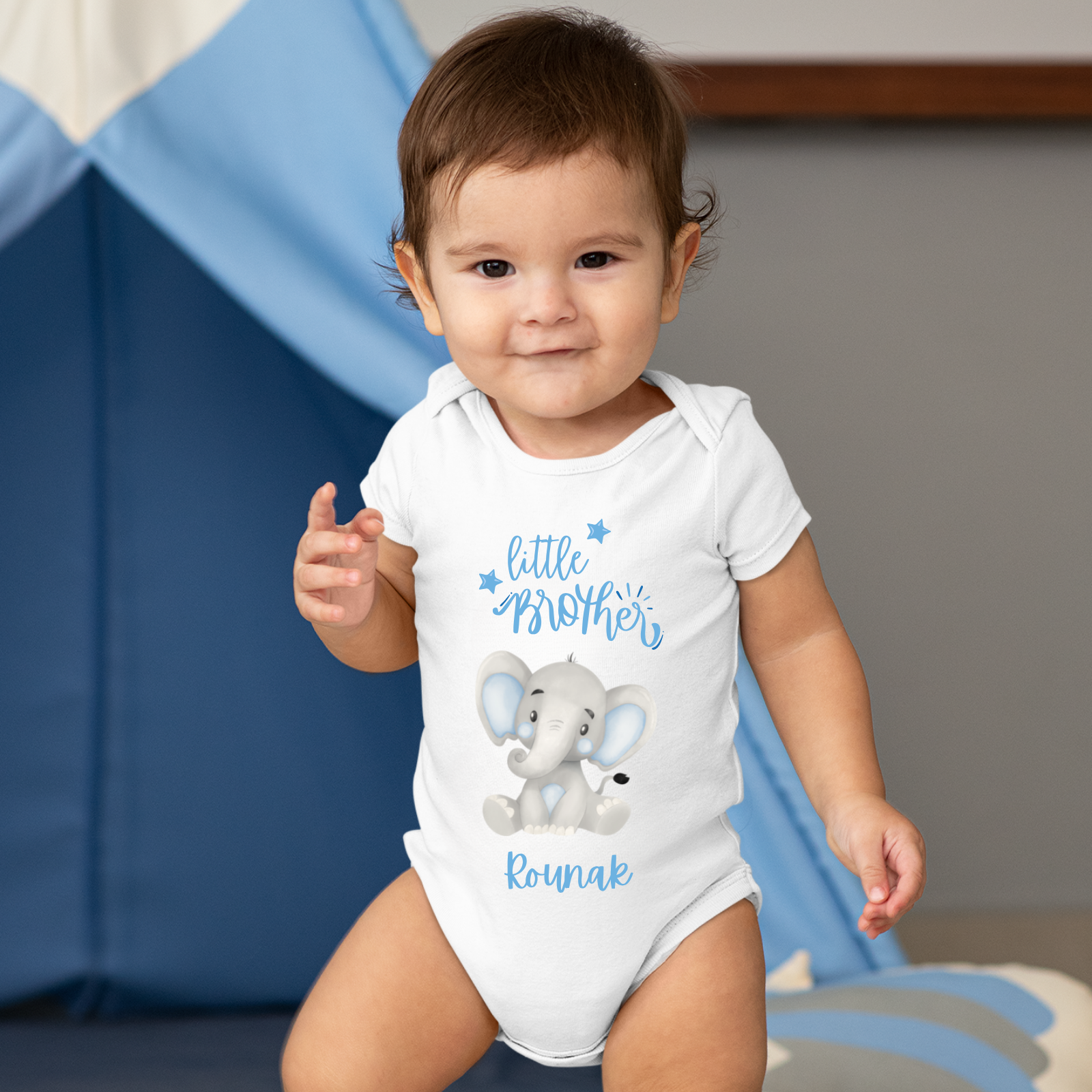 Custom “Little Brother” Baby Romper – Cute Baby Elephant Design – Personalized Infant Onesie – Rakhi Gift for Baby Boys
