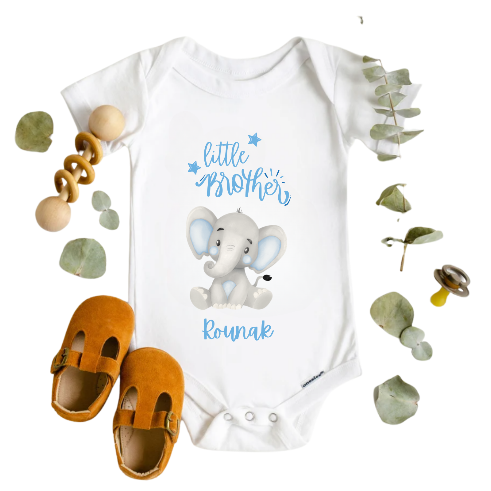 Custom “Little Brother” Baby Romper – Cute Baby Elephant Design – Personalized Infant Onesie – Rakhi Gift for Baby Boys