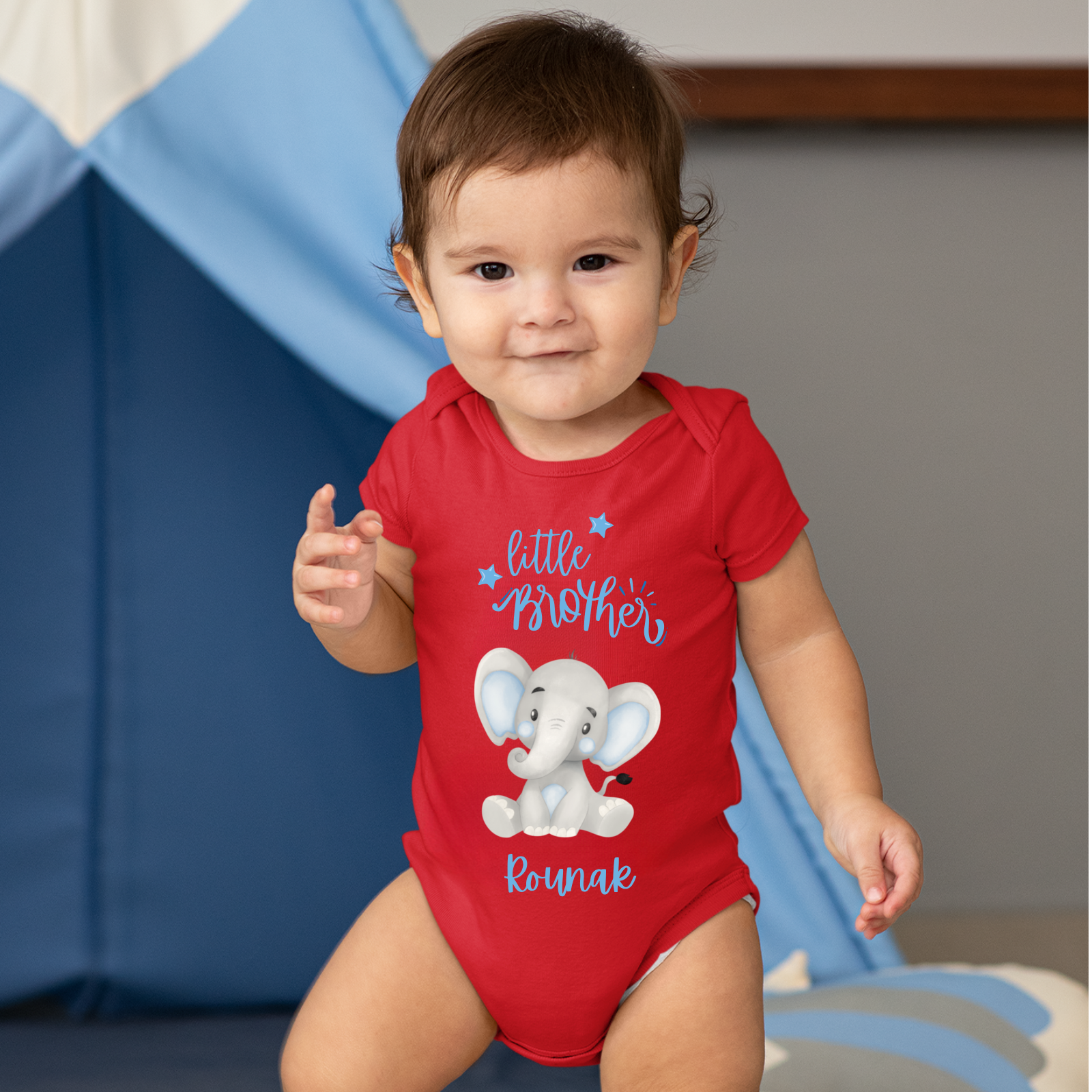 Custom “Little Brother” Baby Romper – Cute Baby Elephant Design – Personalized Infant Onesie – Rakhi Gift for Baby Boys