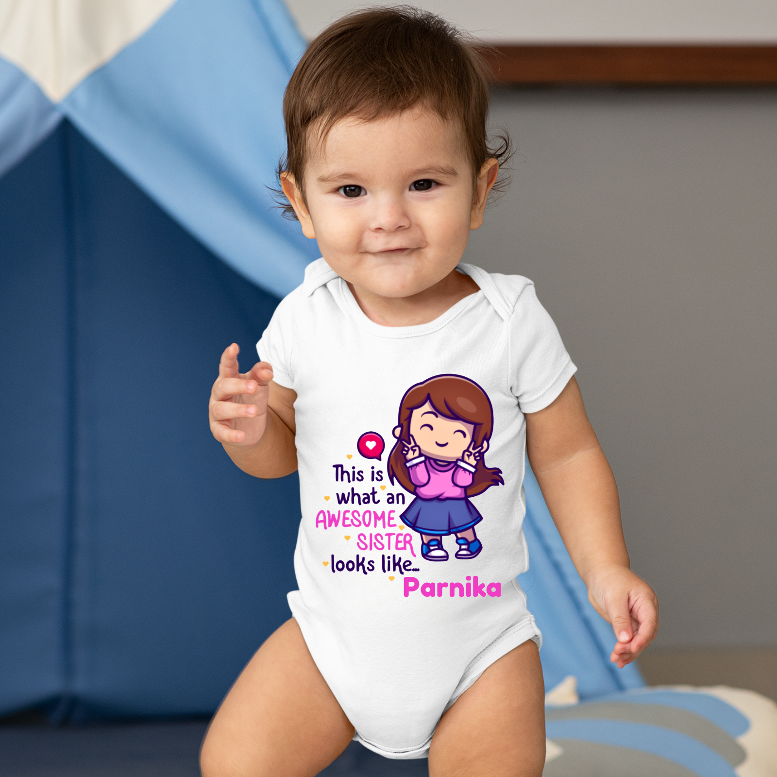 Awesome Sister T-Shirt for Girls – Personalized Name Cotton Romper – Raksha Bandhan Gift for Baby & Newborn Sisters