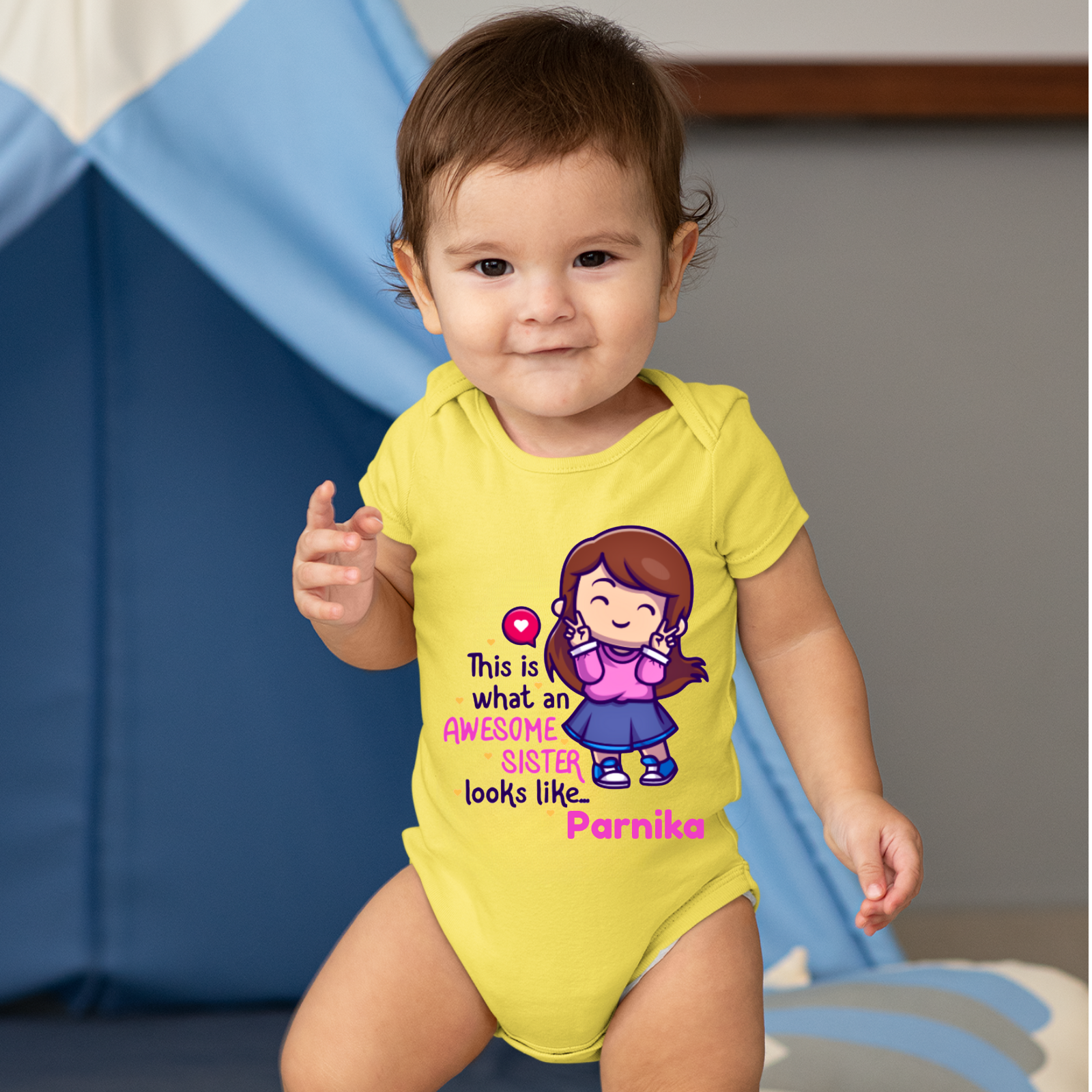 Awesome Sister T-Shirt for Girls – Personalized Name Cotton Romper – Raksha Bandhan Gift for Baby & Newborn Sisters