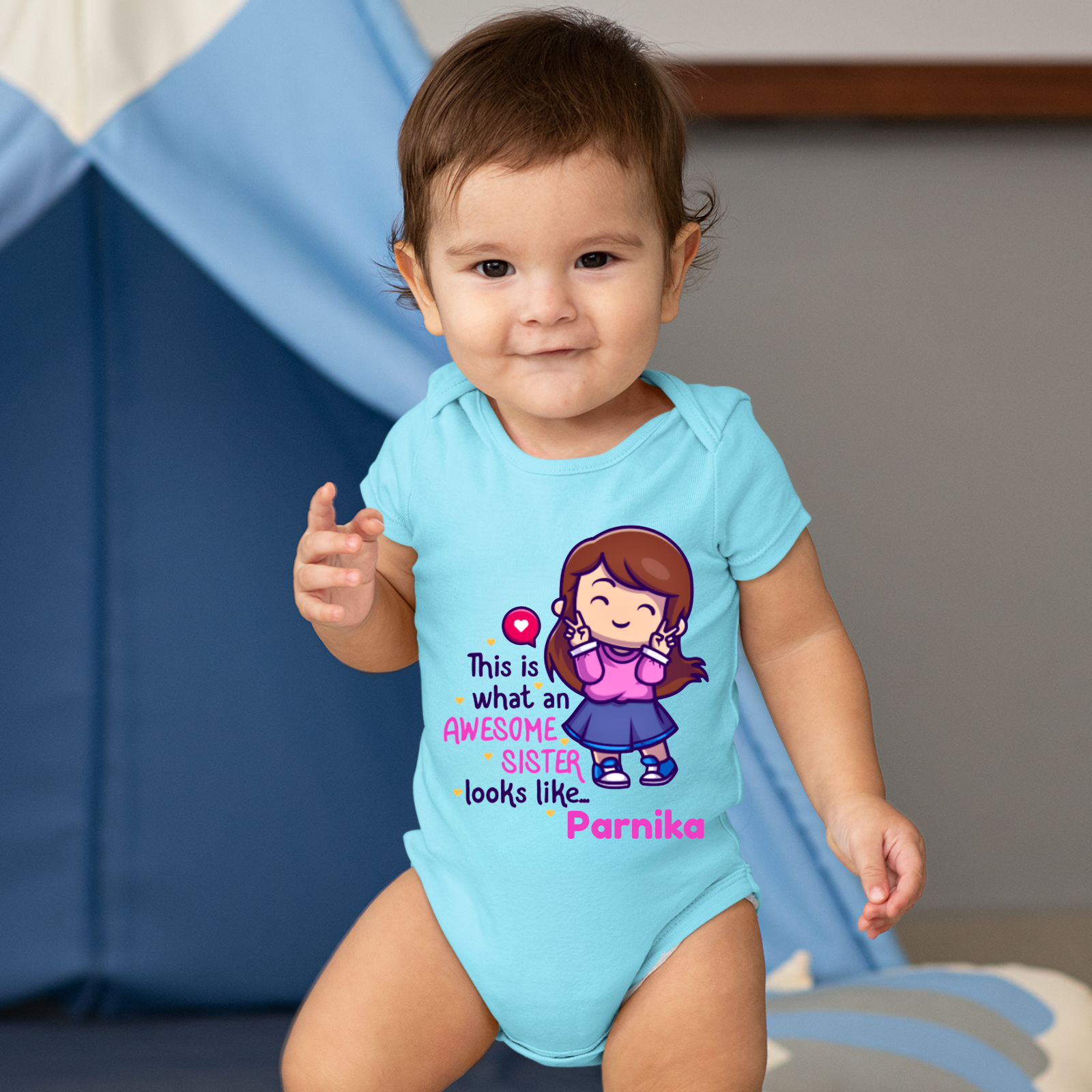 Awesome Sister T-Shirt for Girls – Personalized Name Cotton Romper – Raksha Bandhan Gift for Baby & Newborn Sisters