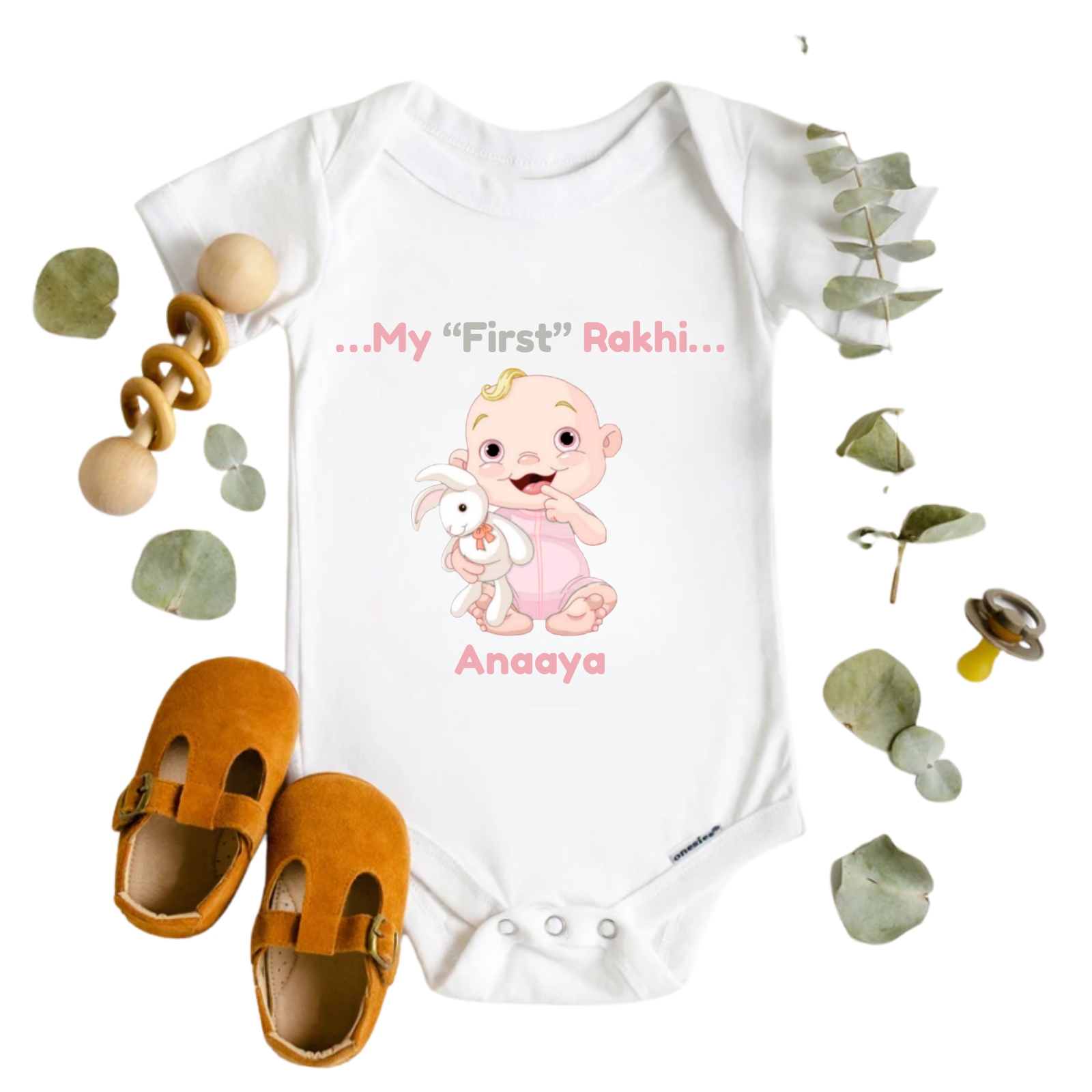 My First Rakhi Romper for Baby Girls – Personalized Name Cotton Onesie – Raksha Bandhan Outfit for Newborn