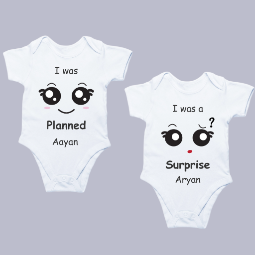 Planned & Surprise Twin Baby Onesies | Funny Twin Outfits | Personalized Baby Bodysuits | Twin Announcement Gift Set