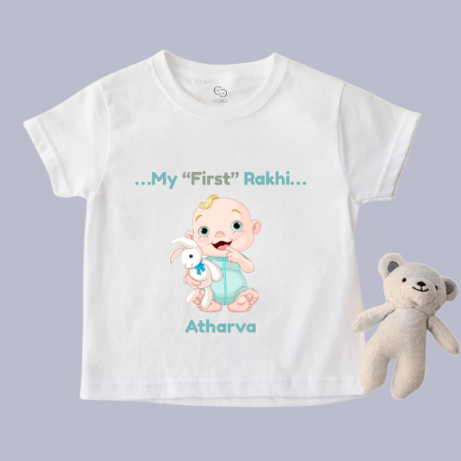My First Rakhi Baby T-Shirt – Personalized Name Tee for Boys – Cute Raksha Bandhan Gift for Infant Brothers