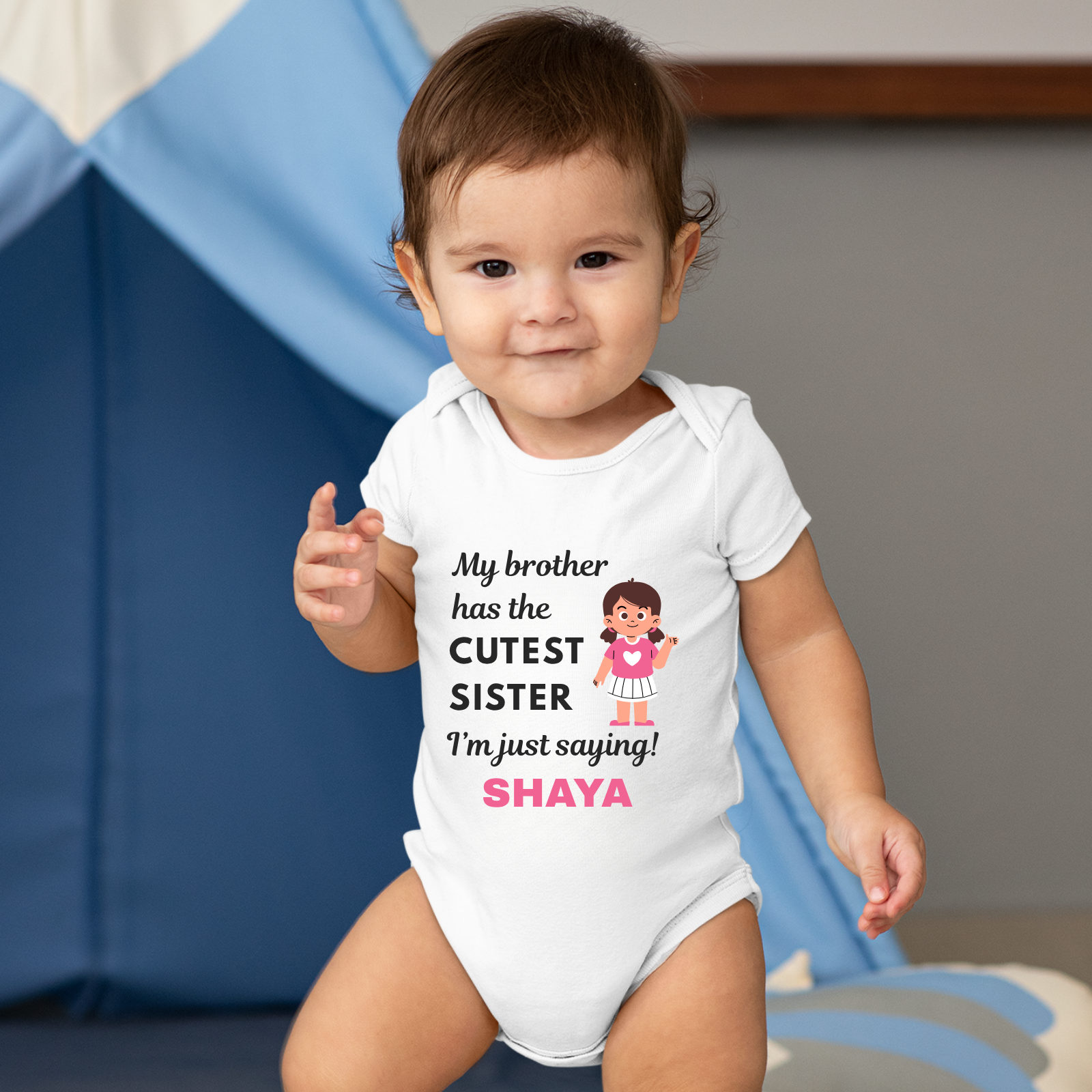 Cutest Sister Personalized Romper for Baby Girls – Custom Rakhi Onesie with Brother Quote – My Brother Has the Cutest Sister Outfit