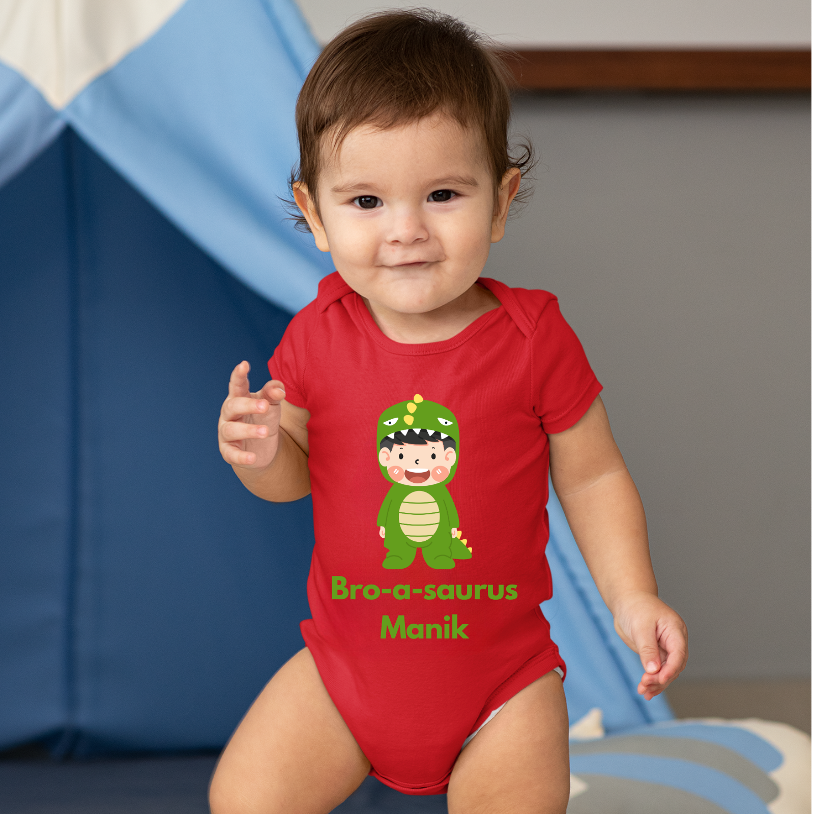 Personalized "Bro-a-saurus" Baby Onesie – Custom Name Dino Design for Baby Boys