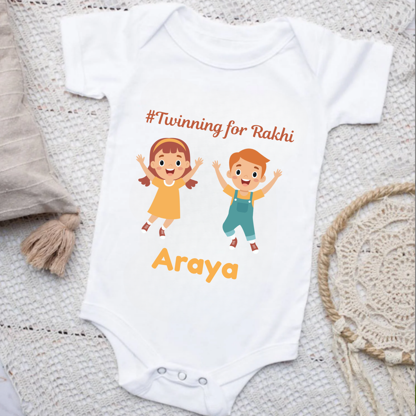 Twinning for Rakhi – Custom Sibling Romper for Baby Boys – Personalized Raksha Bandhan Onesie with Name – Cute Brother-Sister Outfit