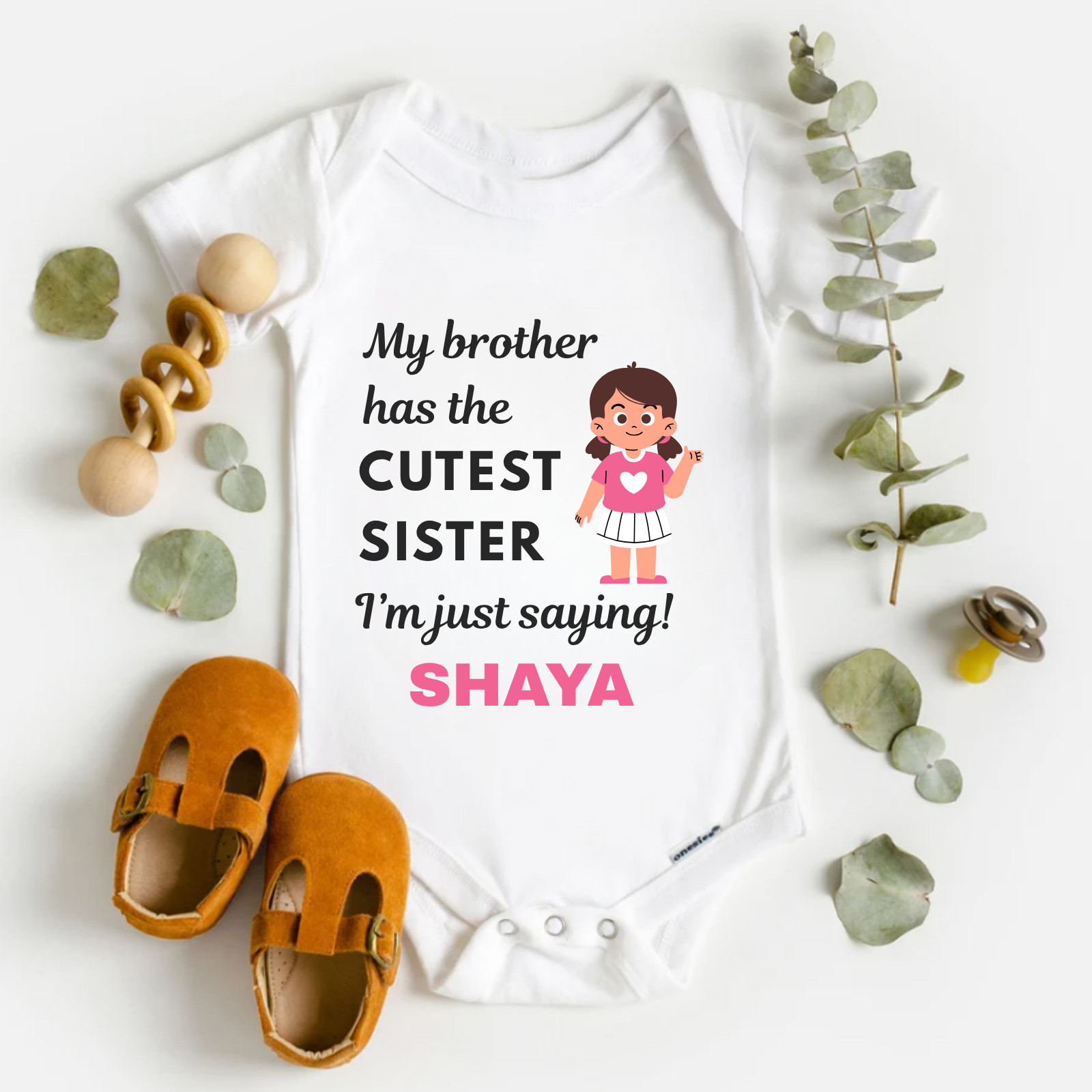 Cutest Sister Personalized Romper for Baby Girls – Custom Rakhi Onesie with Brother Quote – My Brother Has the Cutest Sister Outfit