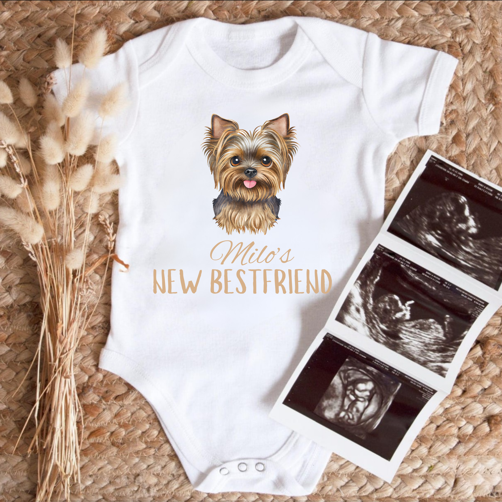 Personalized Pet Lover Baby Onesie | “[Pet Name]’s New Best Friend” Bodysuit | Custom Dog Baby Outfit | Puppy Design Gift | 7 Color Options