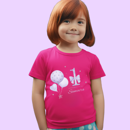 🎀 Pastel Purple Balloon Birthday Tee – Custom Name for 1 Year old