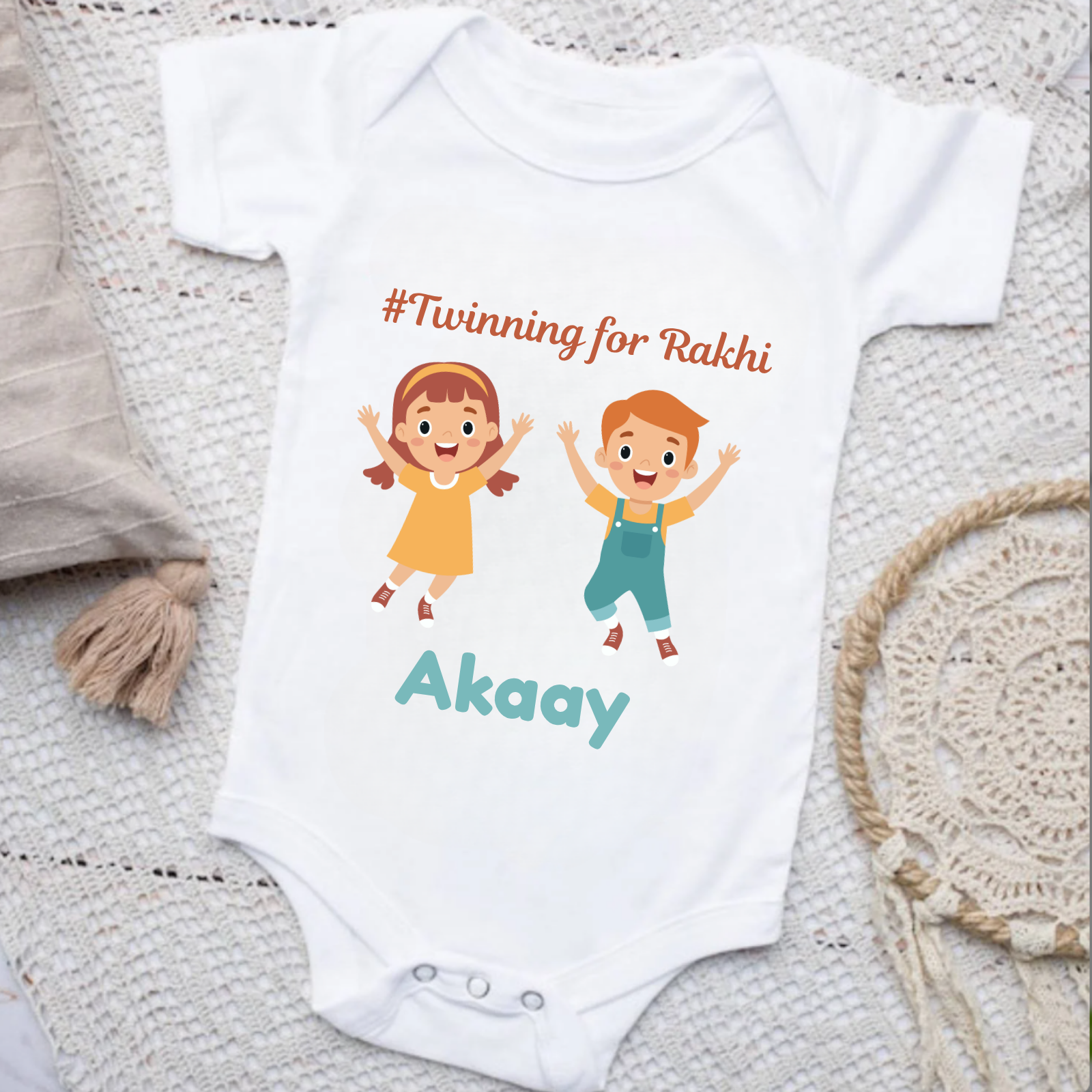 Twinning for Rakhi – Custom Sibling Romper for Baby Boys – Personalized Raksha Bandhan Onesie with Name – Cute Brother-Sister Outfit
