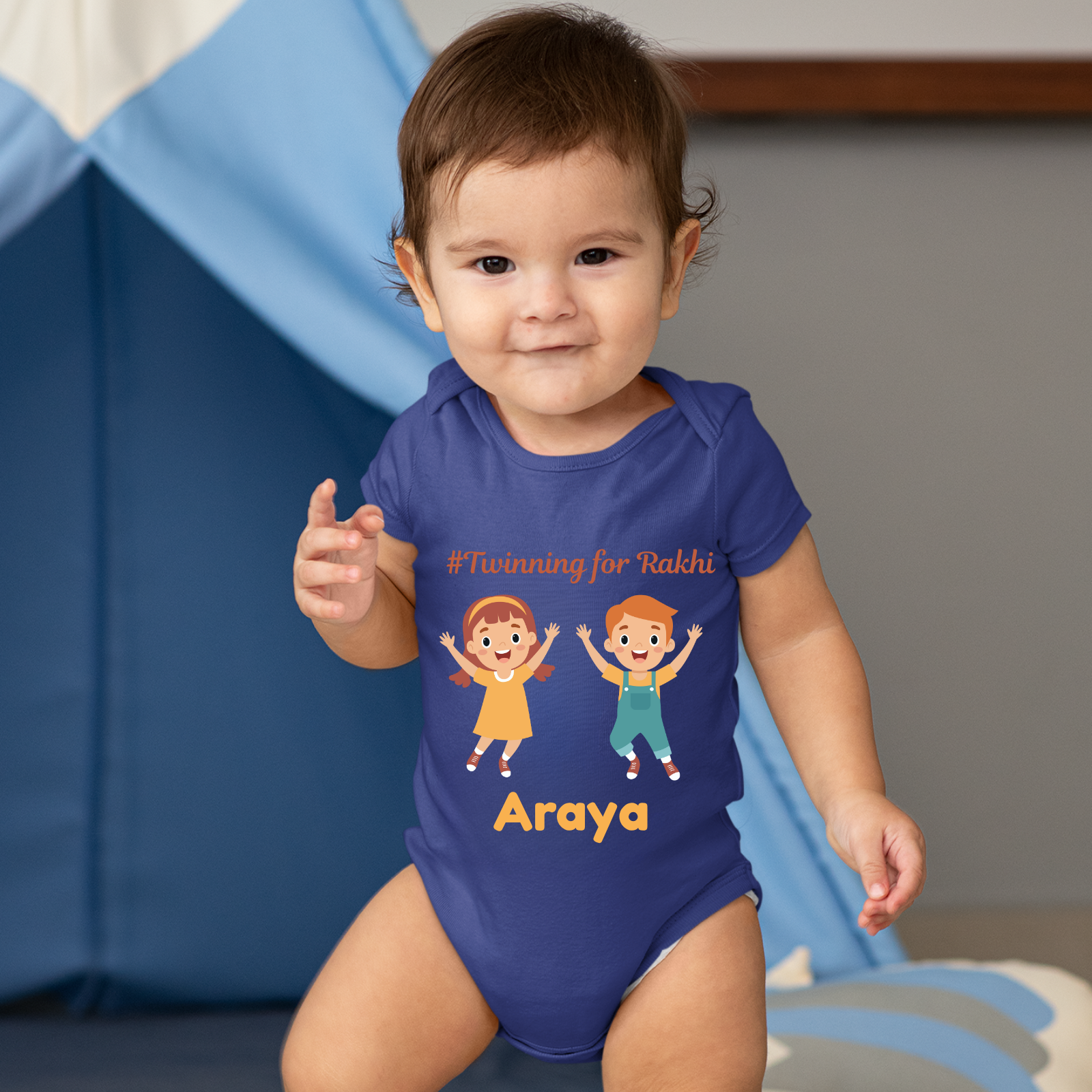 Twinning for Rakhi – Custom Sibling Romper for Baby Boys – Personalized Raksha Bandhan Onesie with Name – Cute Brother-Sister Outfit