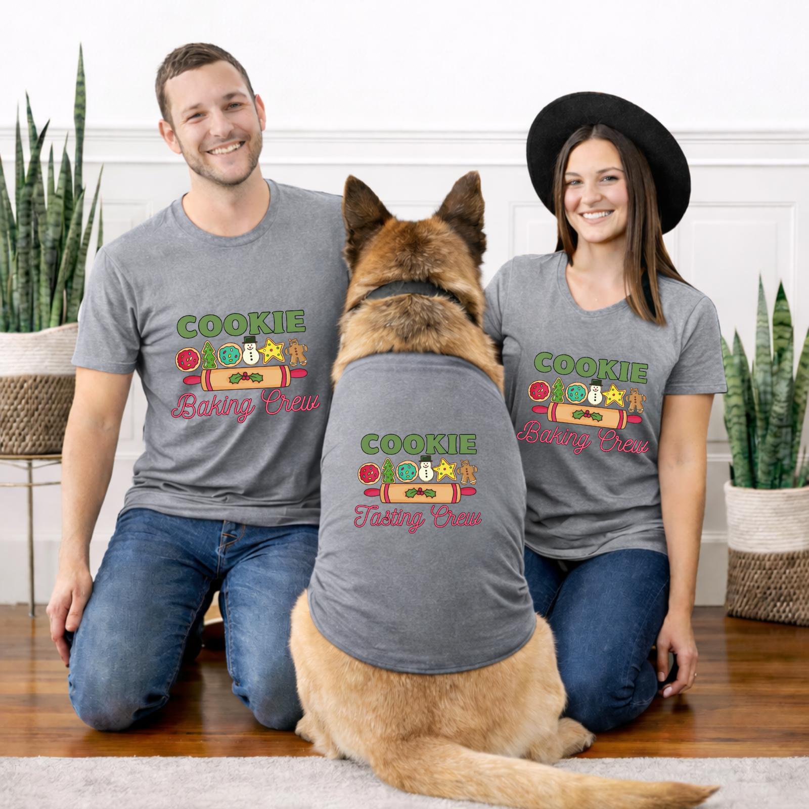 Christmas Cookie Baking Crew Matching Shirts | Family Christmas Shirts with Dog | Holiday Baking Matching Outfit | Cookie Crew Family Set | Dog Mom Dad Matching