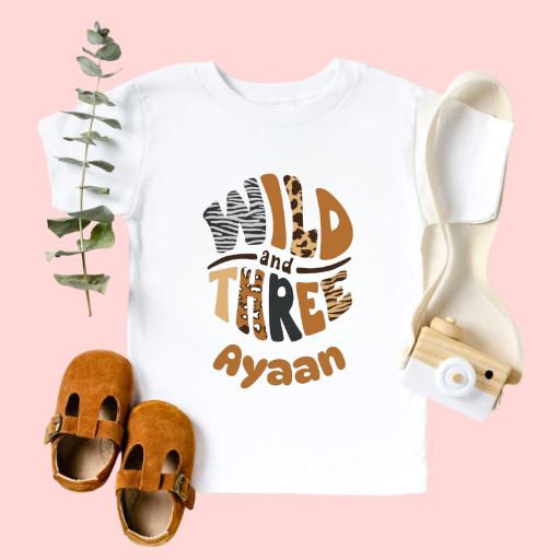 "Wild and Three" Personalized Safari Birthday T-Shirt
