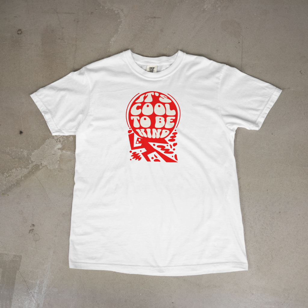 White T-Shirt with 'It's Cool To Be Kind' Design