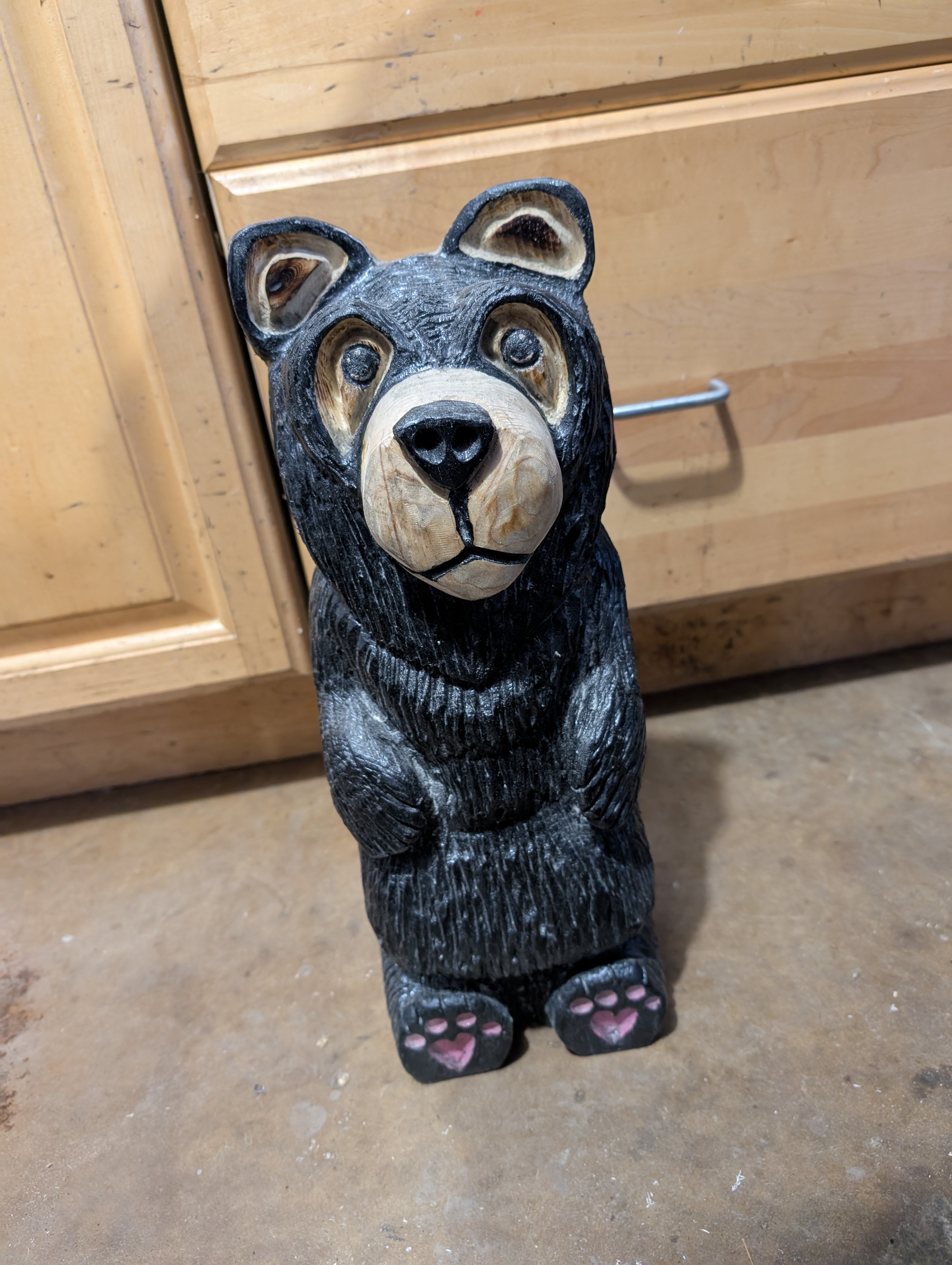 White Face Carved Wooden Black Bear