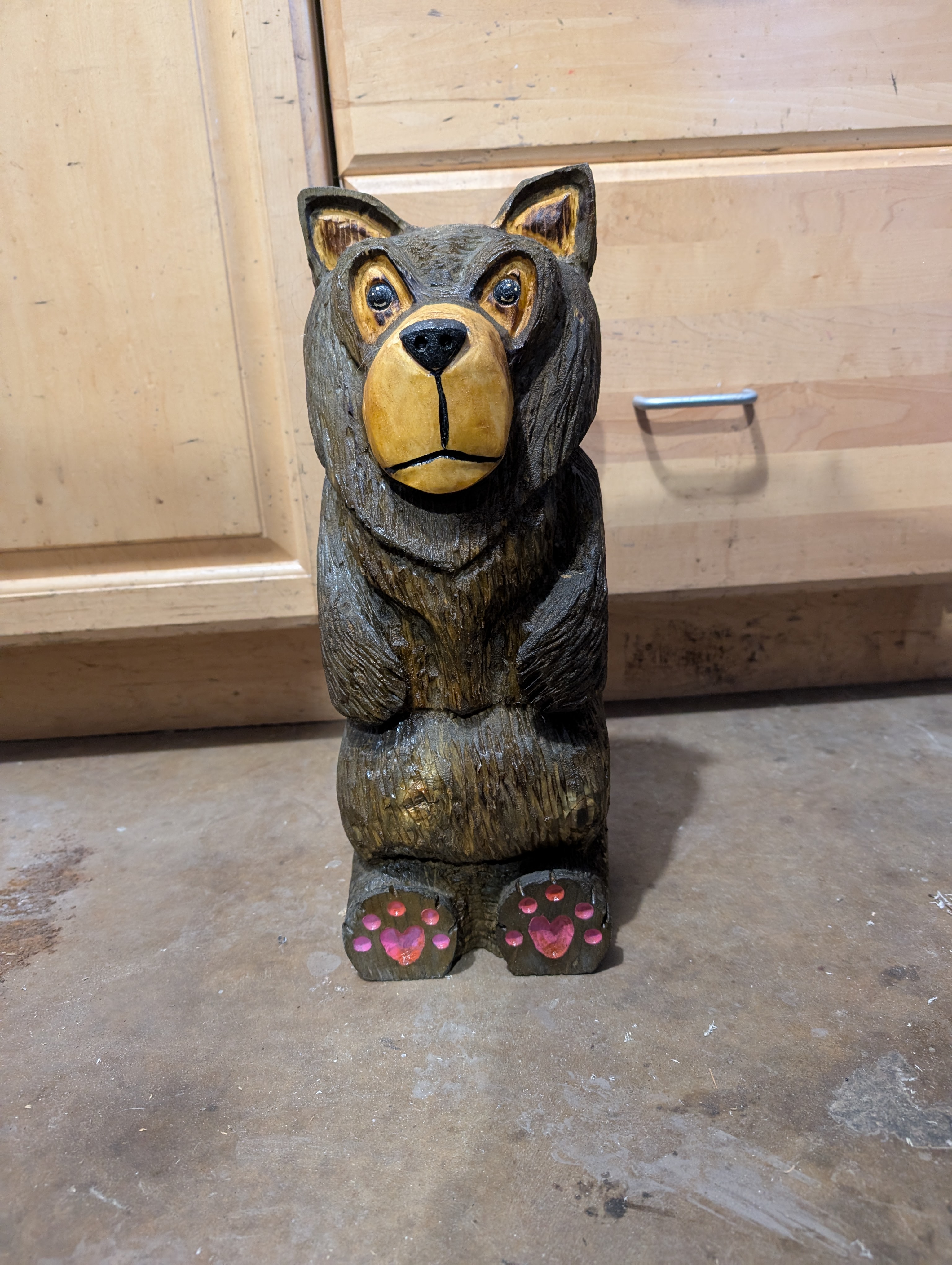 Pointy Ear Wooden Black Bear Statue
