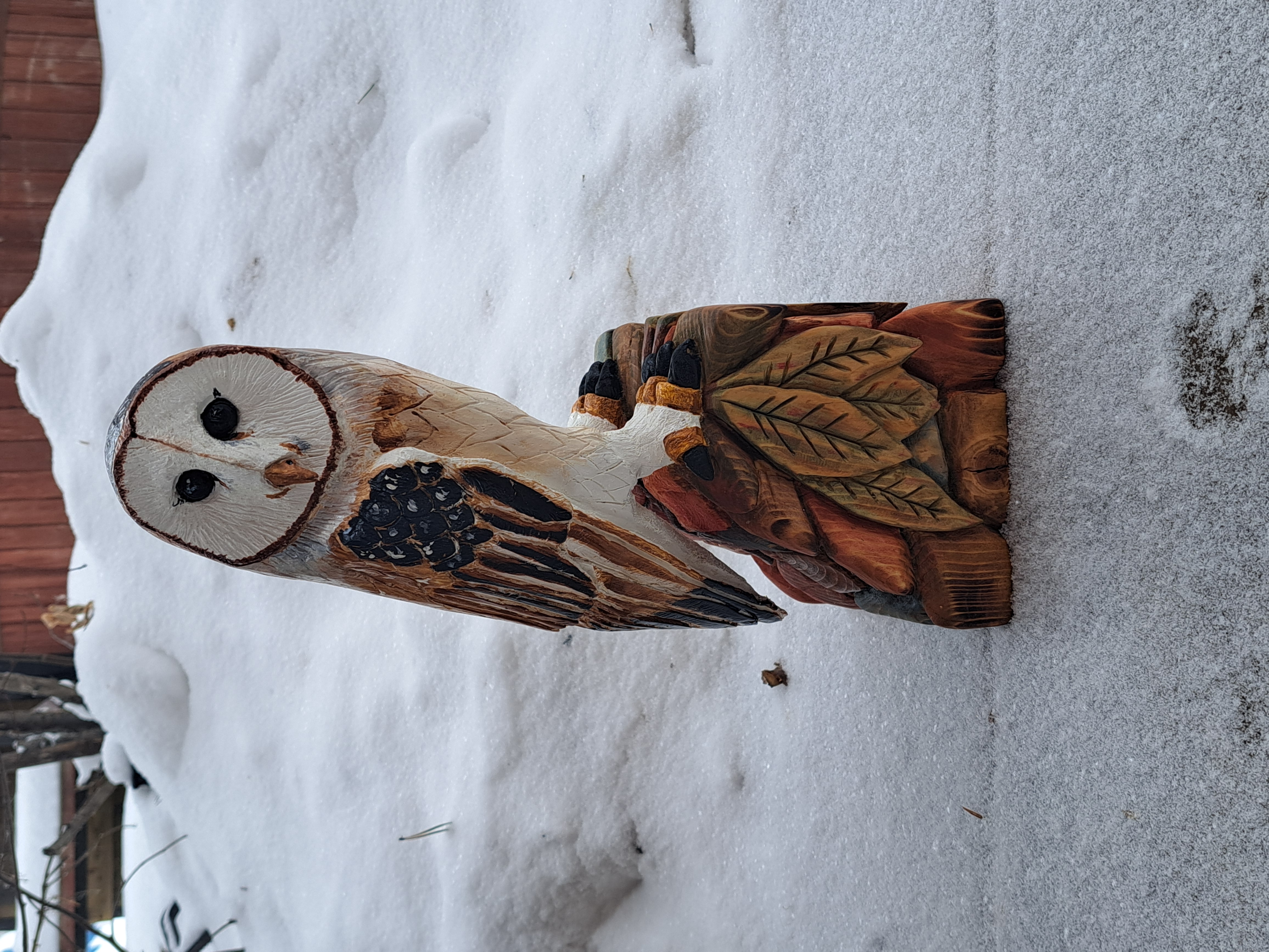 Hand-carved Barn Owl Sculpture